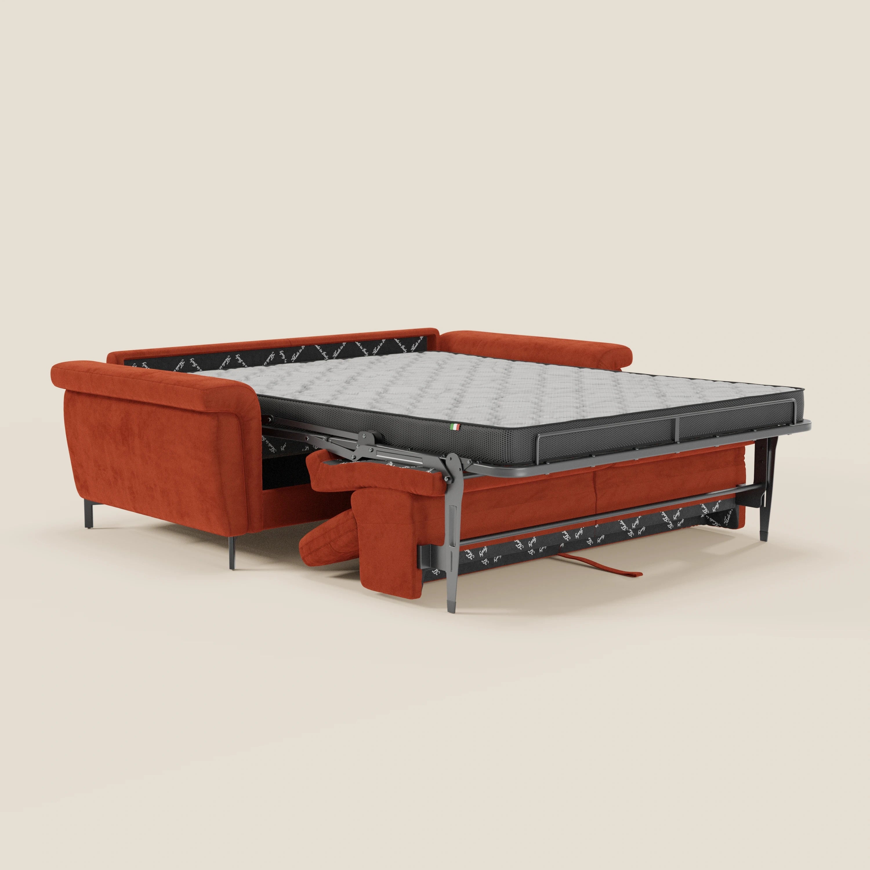 Capri divano letto di design con piedini alti - poggiatesta reclinabili in raffinato tessuto effetto velluto smacchiabile T30 - divani.store