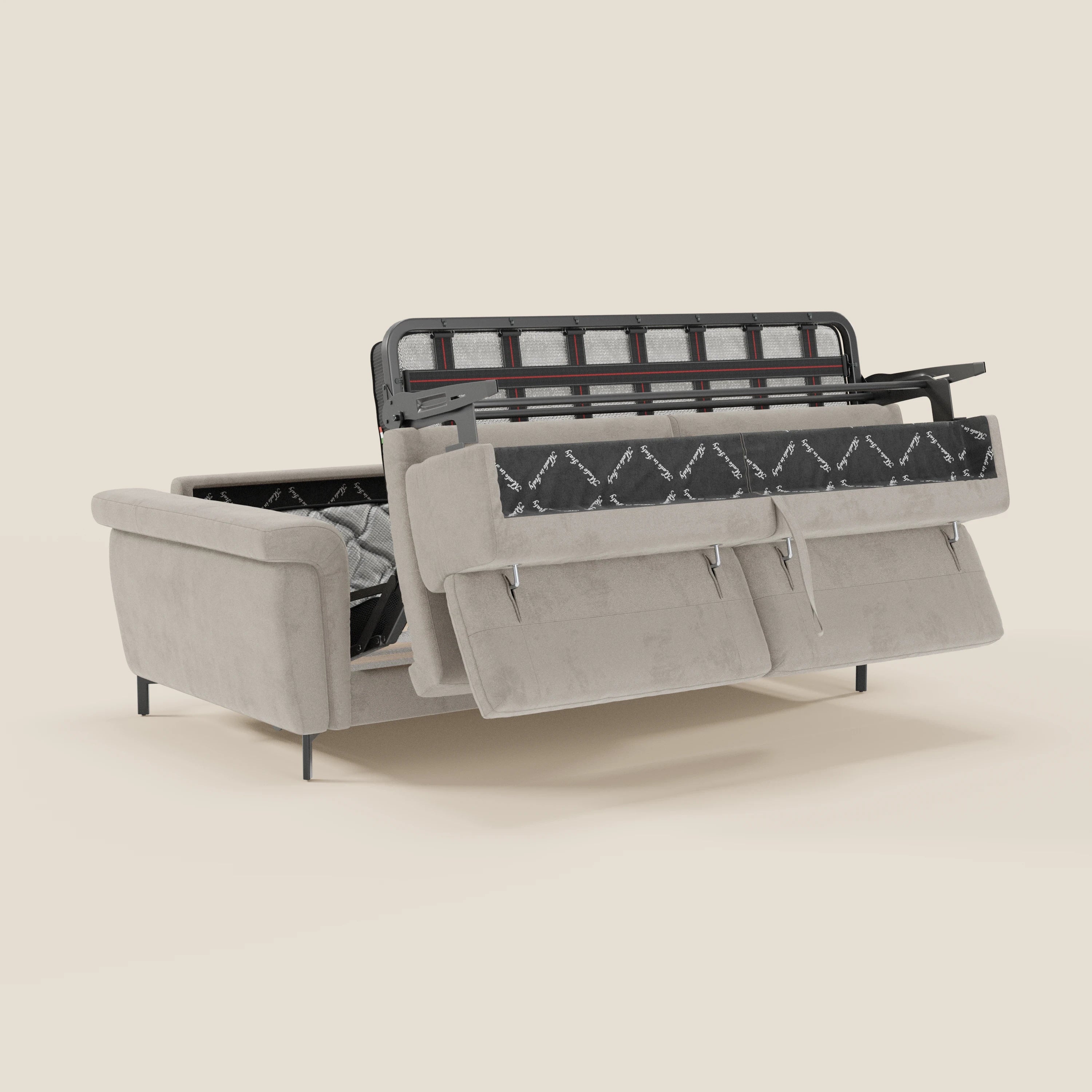 Capri divano letto di design con piedini alti - poggiatesta reclinabili in raffinato tessuto effetto velluto smacchiabile T30 - divani.store