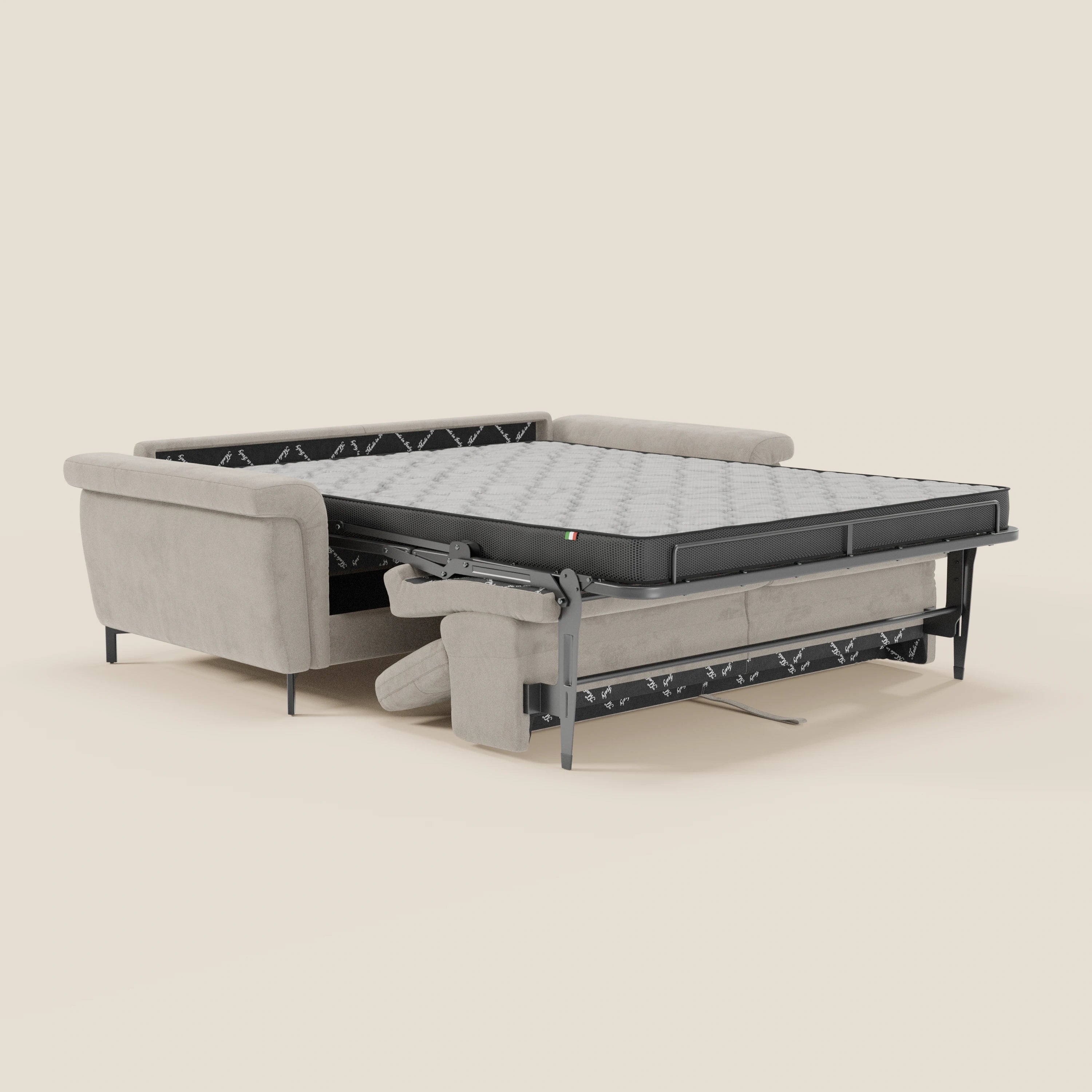 Capri divano letto di design con piedini alti - poggiatesta reclinabili in raffinato tessuto effetto velluto smacchiabile T30 - divani.store
