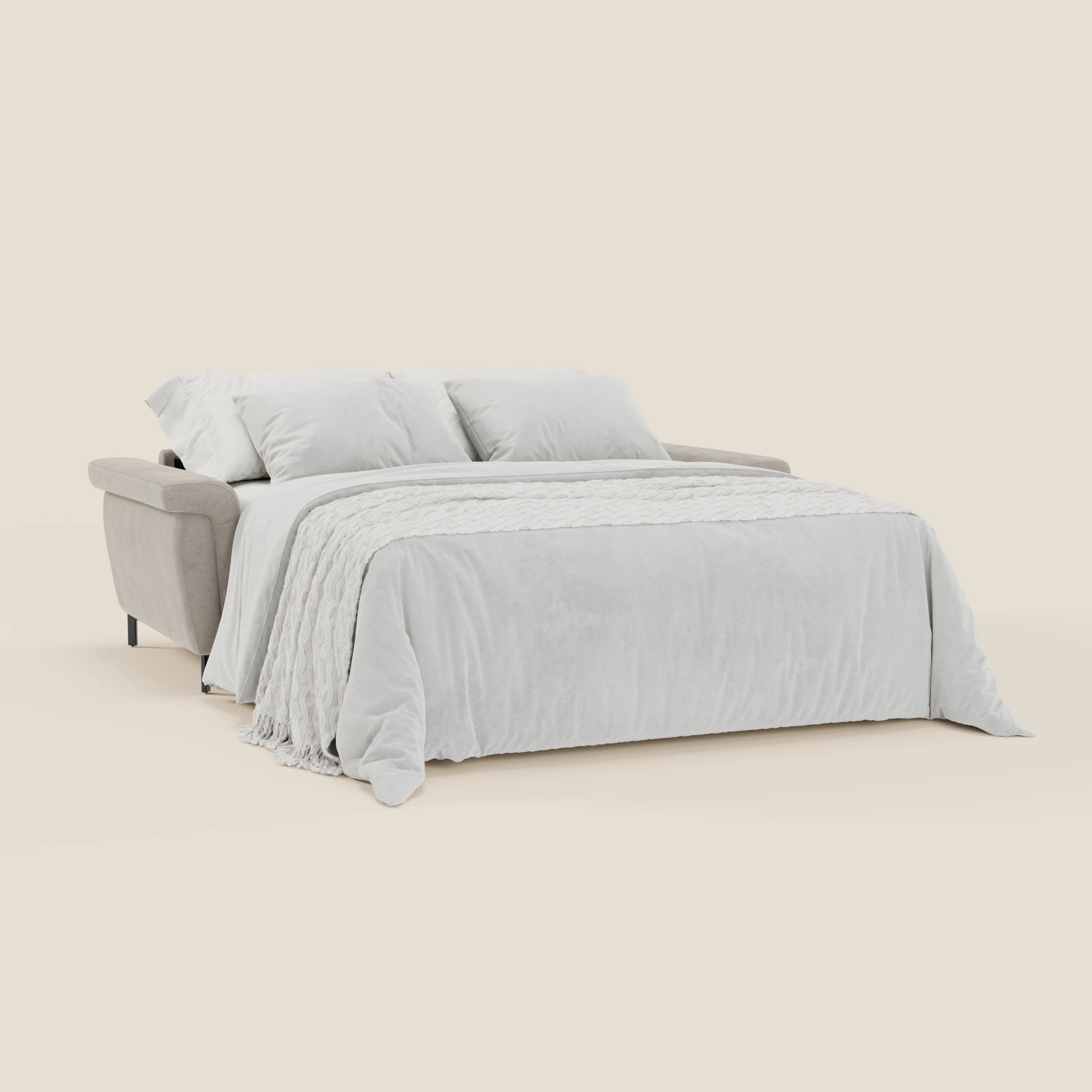 Capri divano letto di design con piedini alti - poggiatesta reclinabili in raffinato tessuto effetto velluto smacchiabile T30 - divani.store