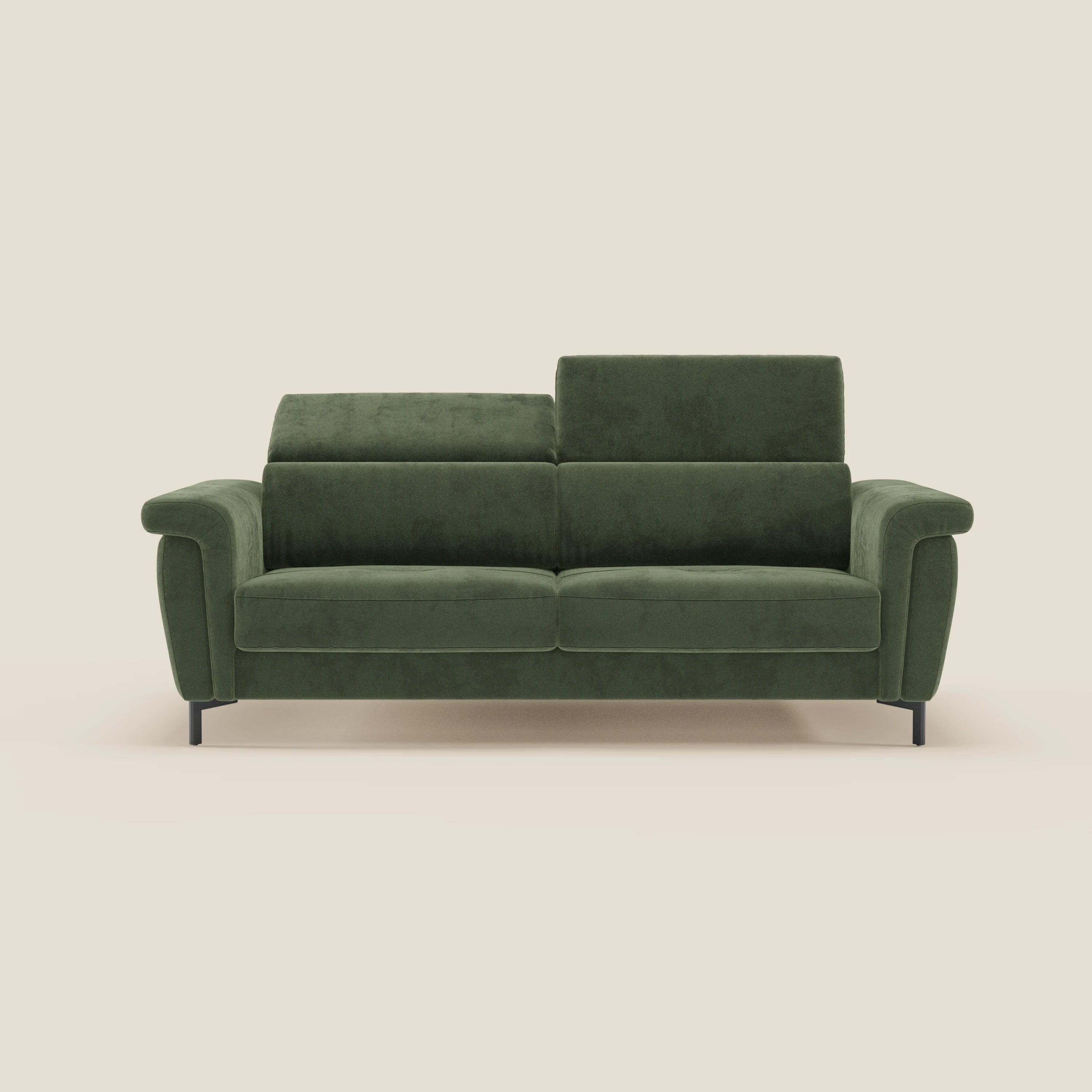 Capri divano letto di design con piedini alti - poggiatesta reclinabili in raffinato tessuto effetto velluto smacchiabile T30 - divani.store