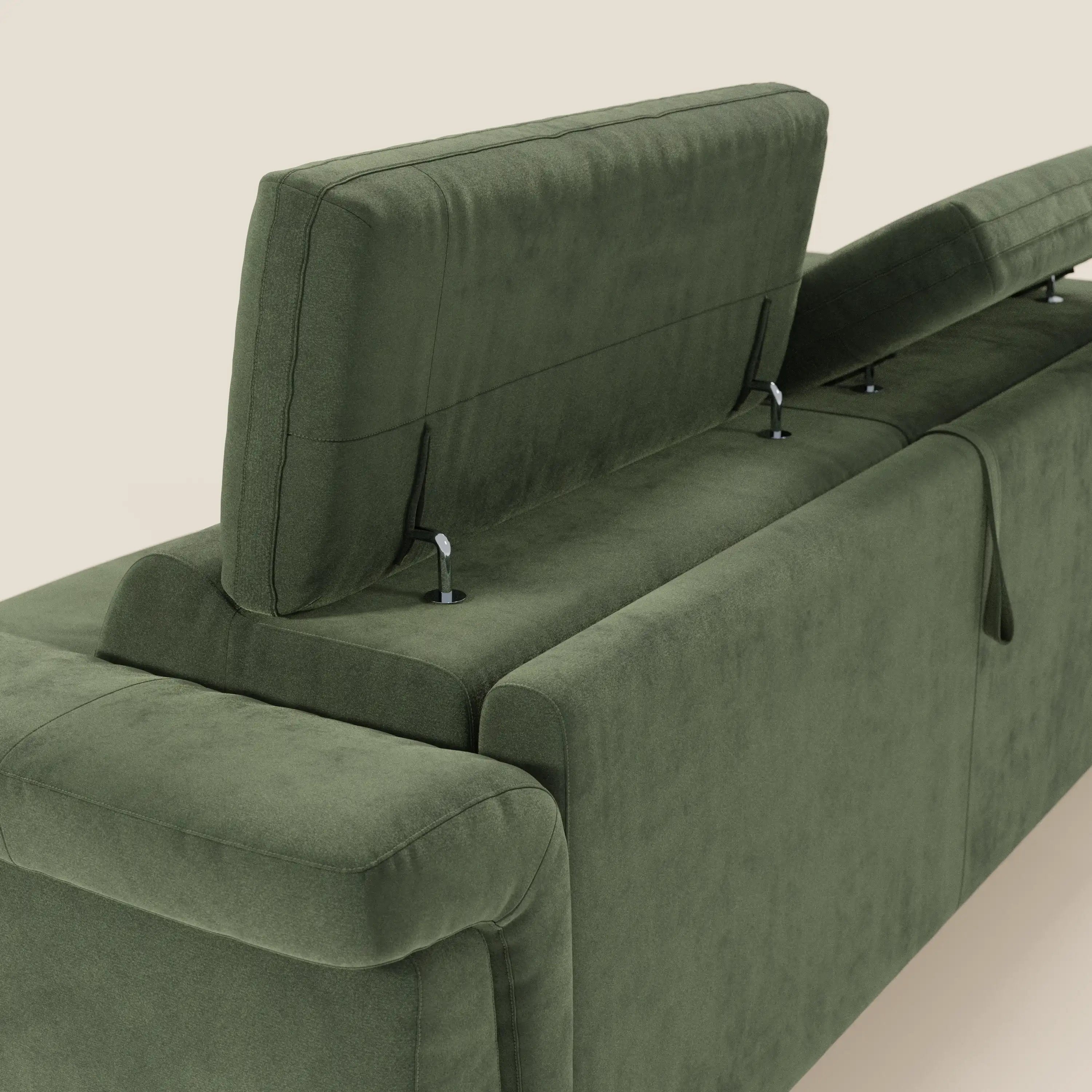 Capri divano letto di design con piedini alti - poggiatesta reclinabili in raffinato tessuto effetto velluto smacchiabile T30 - divani.store