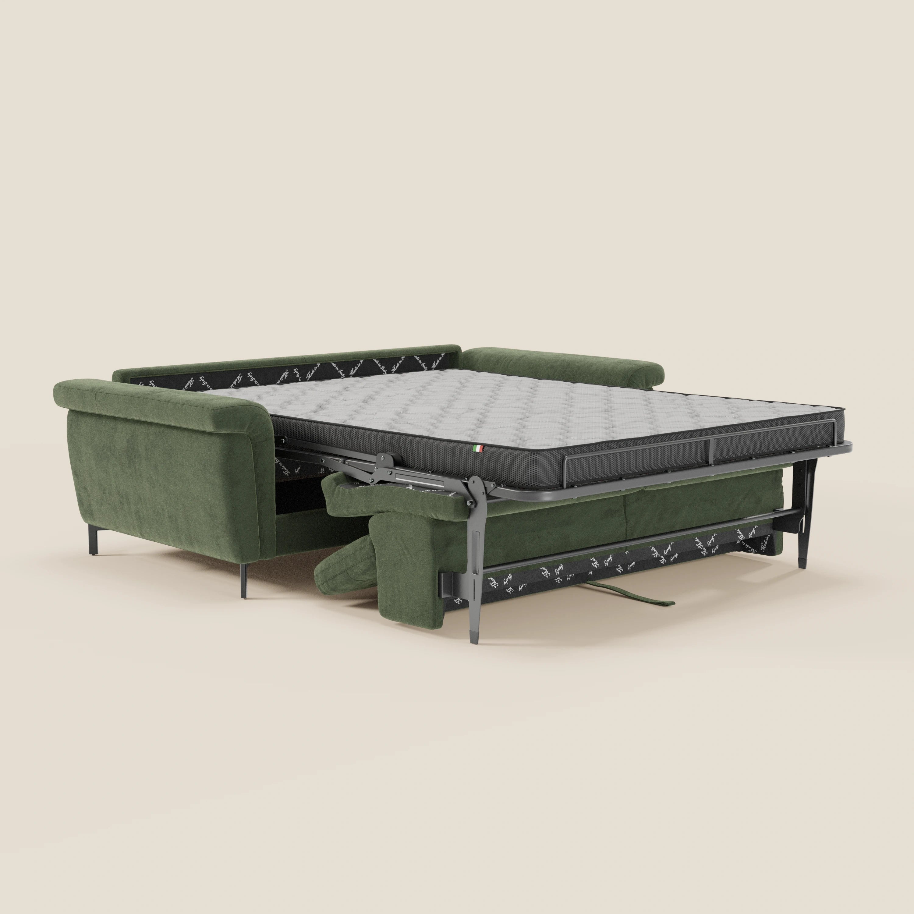 Capri divano letto di design con piedini alti - poggiatesta reclinabili in raffinato tessuto effetto velluto smacchiabile T30 - divani.store