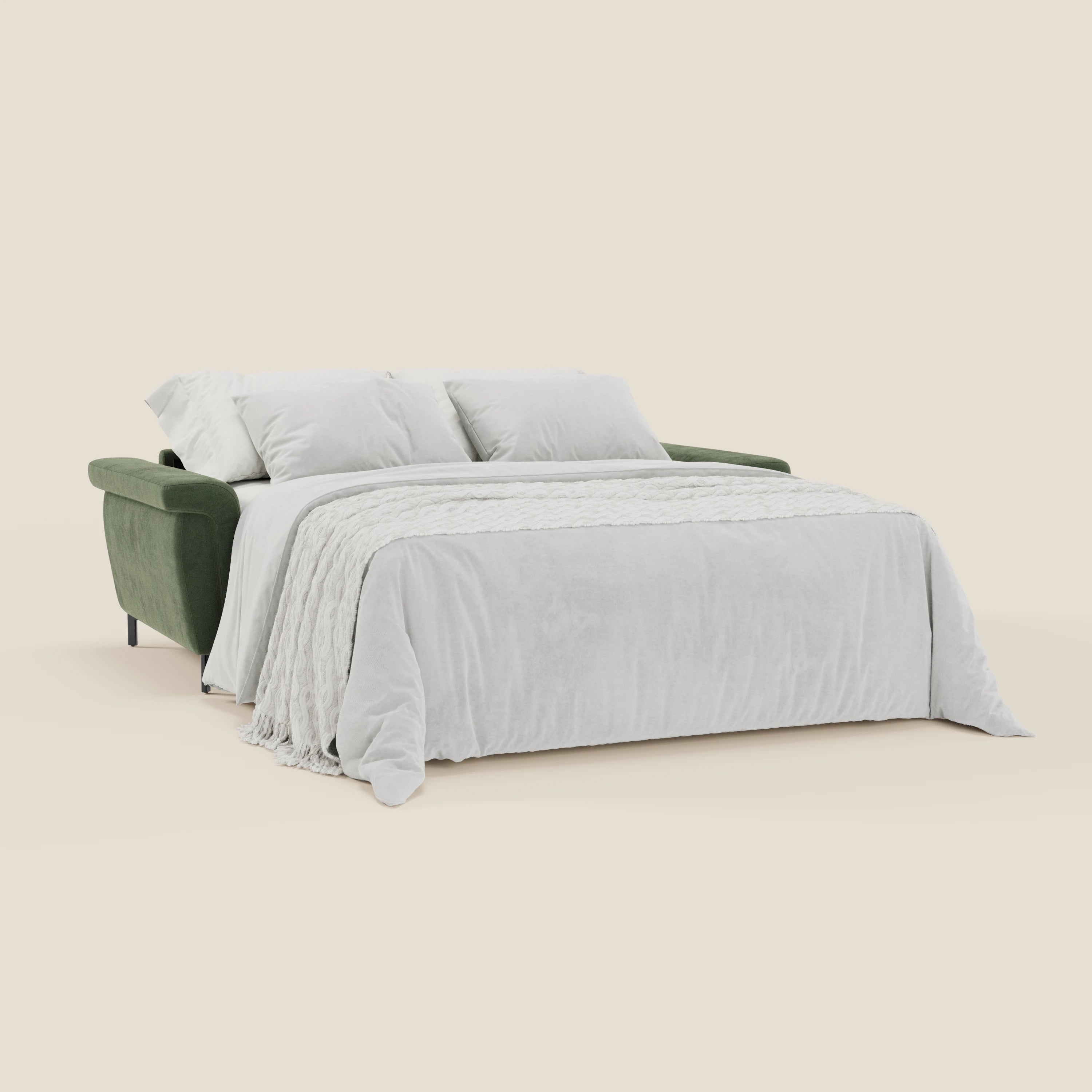 Capri divano letto di design con piedini alti - poggiatesta reclinabili in raffinato tessuto effetto velluto smacchiabile T30 - divani.store