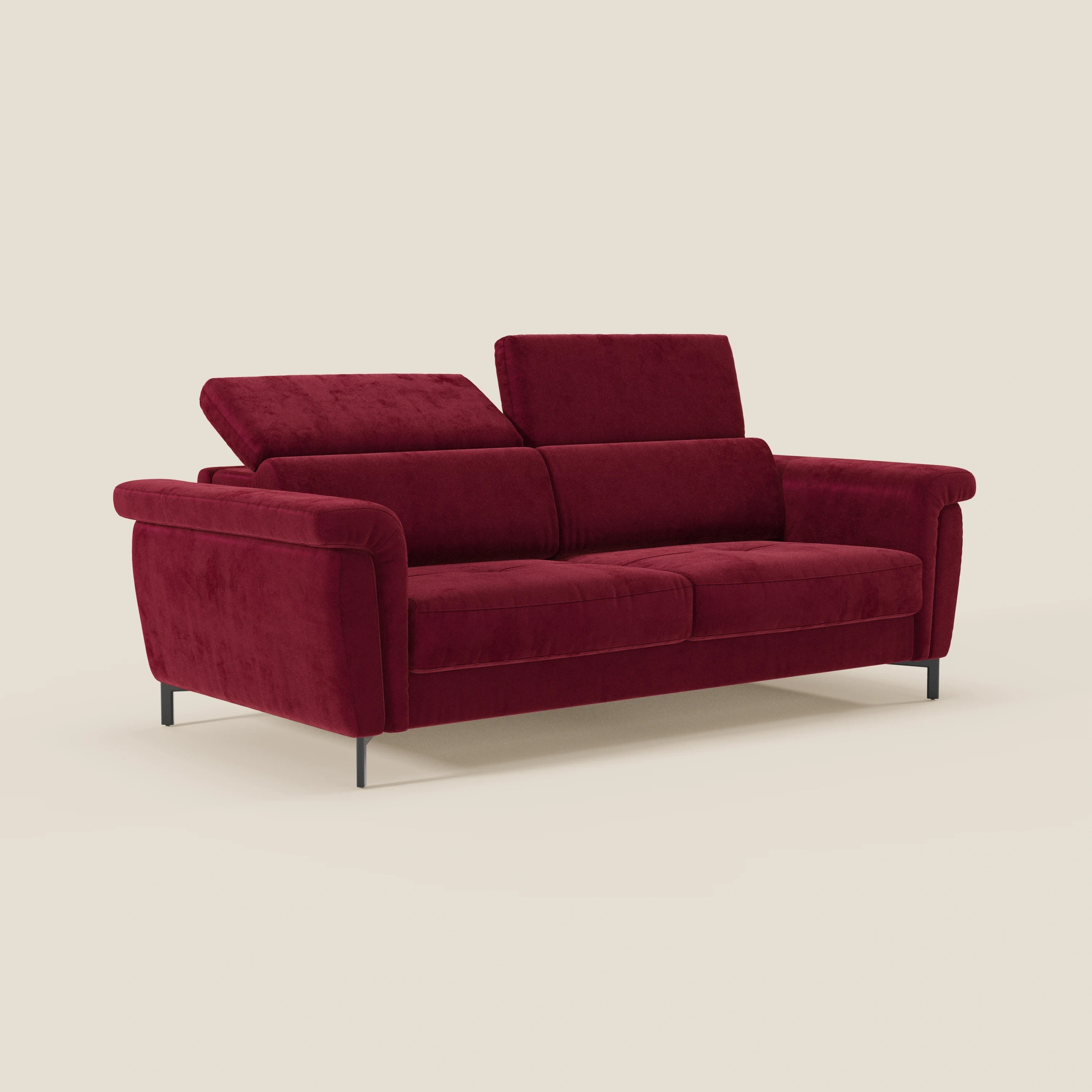 Capri divano letto di design con piedini alti - poggiatesta reclinabili in raffinato tessuto effetto velluto smacchiabile T30 - divani.store