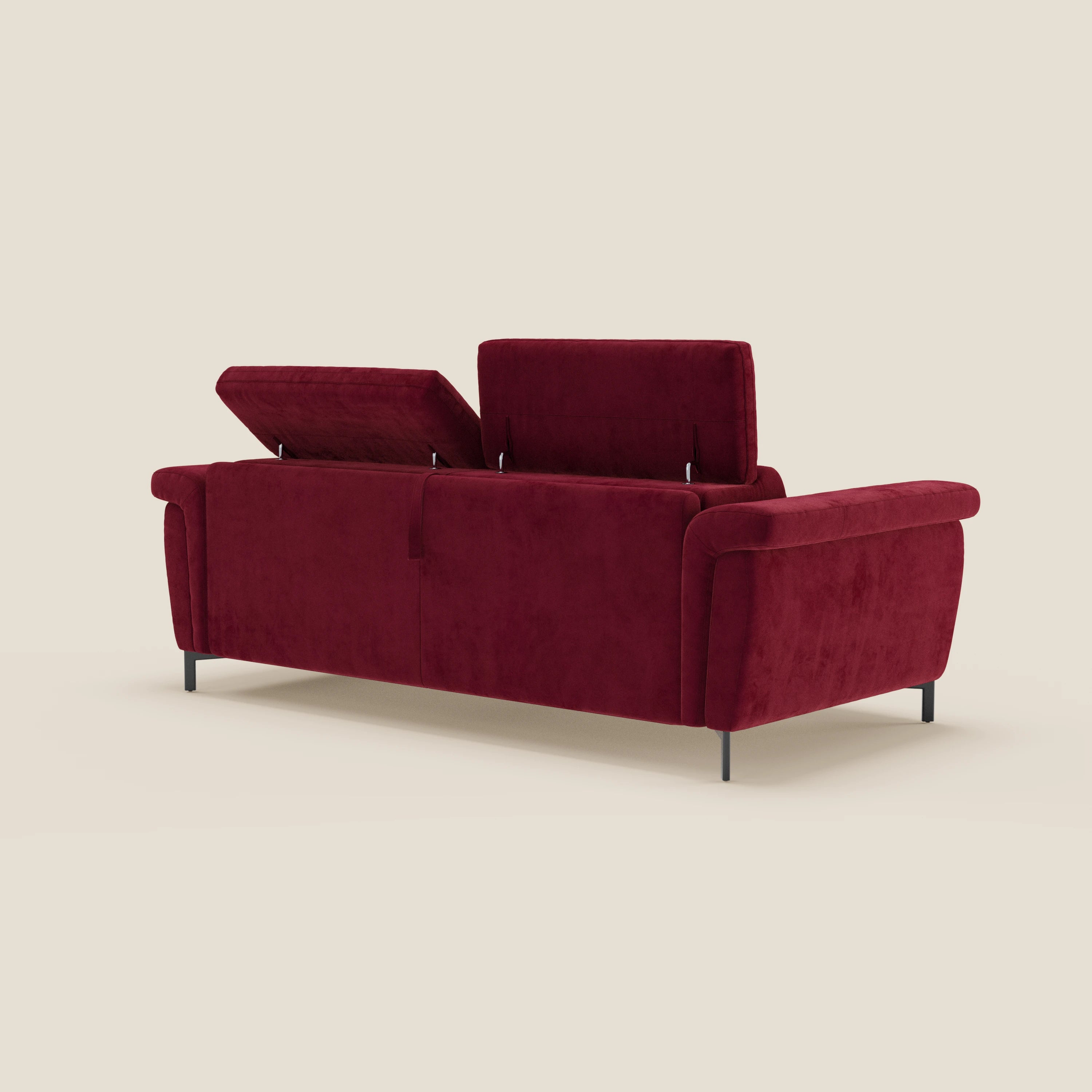 Capri divano letto di design con piedini alti - poggiatesta reclinabili in raffinato tessuto effetto velluto smacchiabile T30 - divani.store