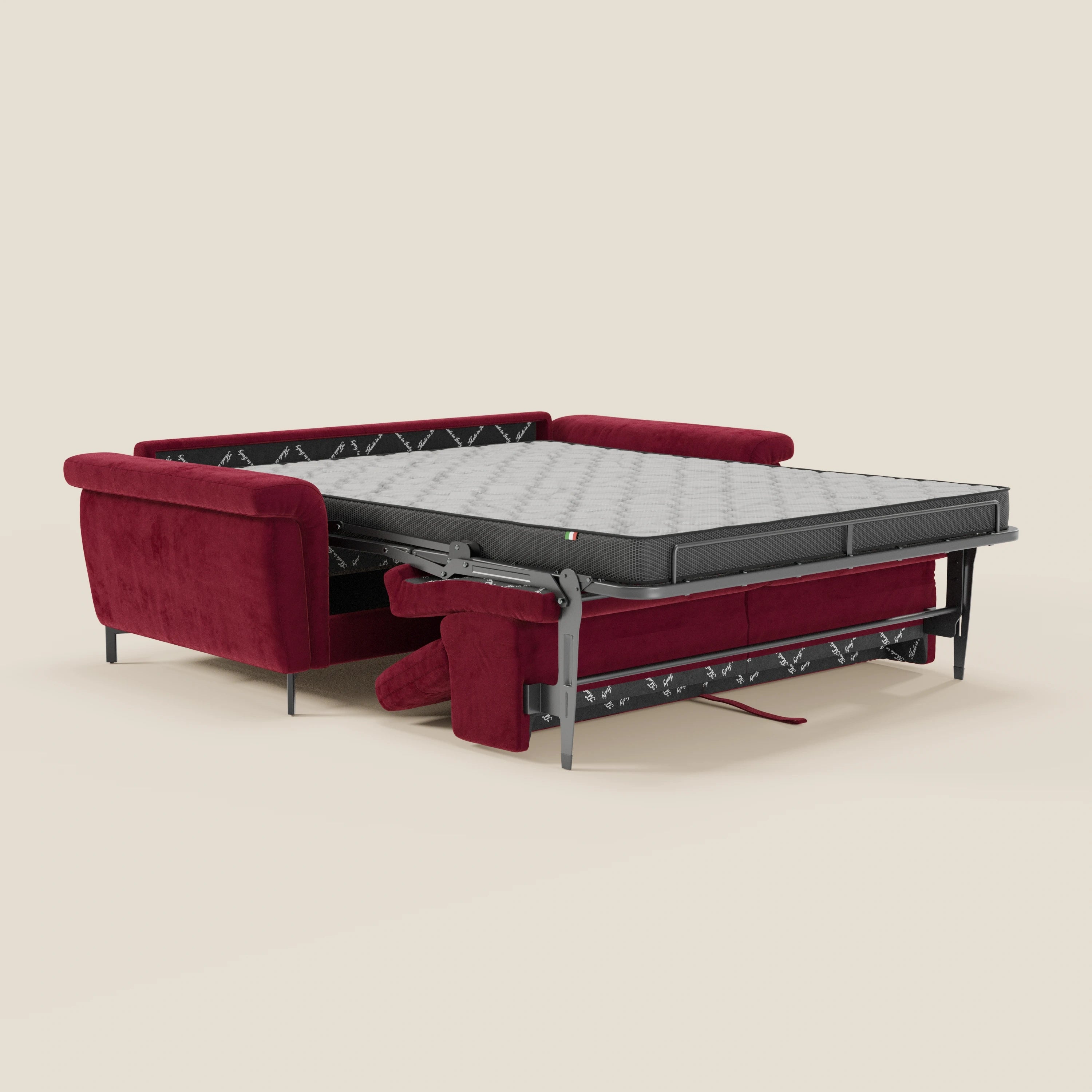 Capri divano letto di design con piedini alti - poggiatesta reclinabili in raffinato tessuto effetto velluto smacchiabile T30 - divani.store