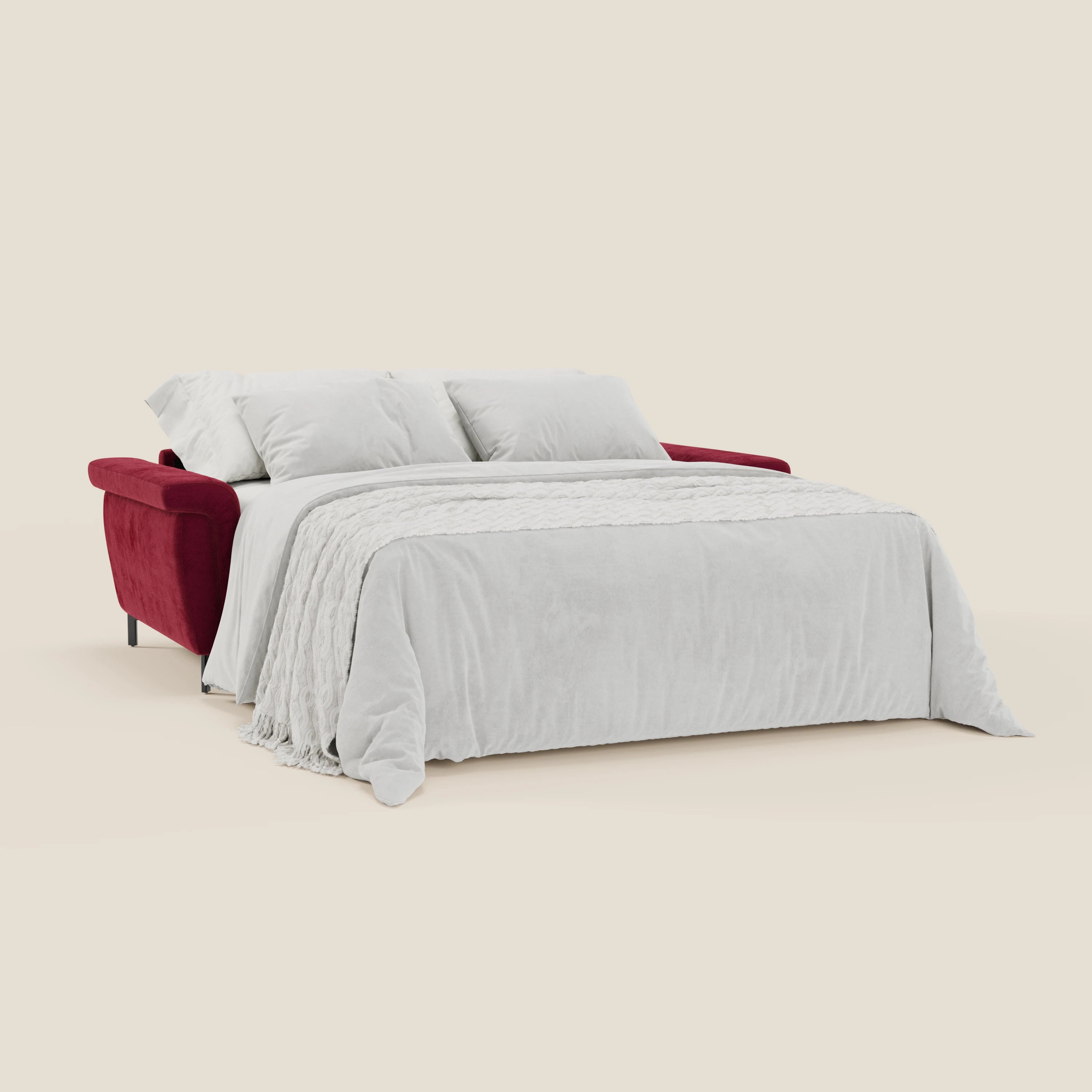 Capri divano letto di design con piedini alti - poggiatesta reclinabili in raffinato tessuto effetto velluto smacchiabile T30 - divani.store