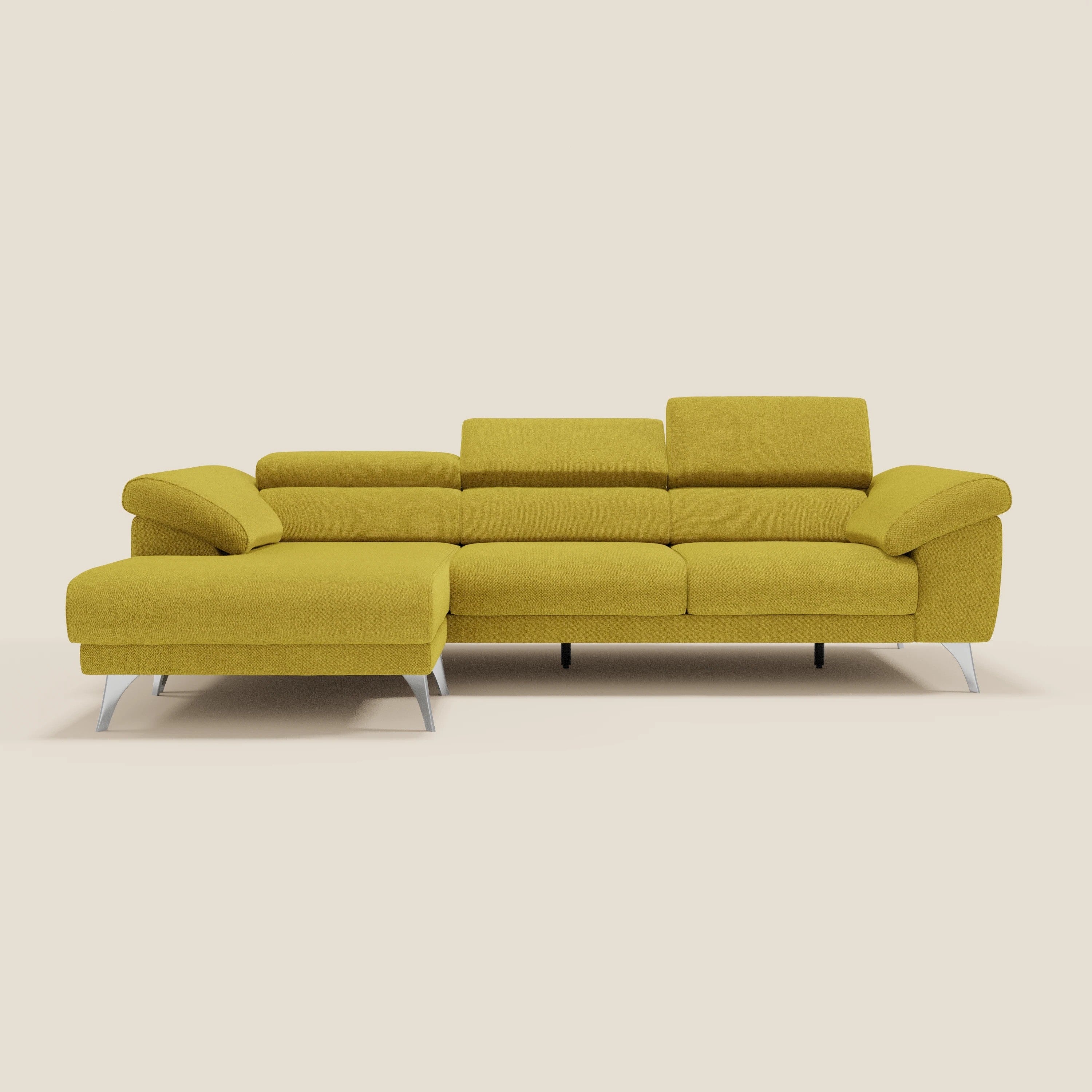 Donatello Canapé d'angle avec assises extensibles accoudoirs avec coffre et têtières en tissu détachable T23 jaune soleil