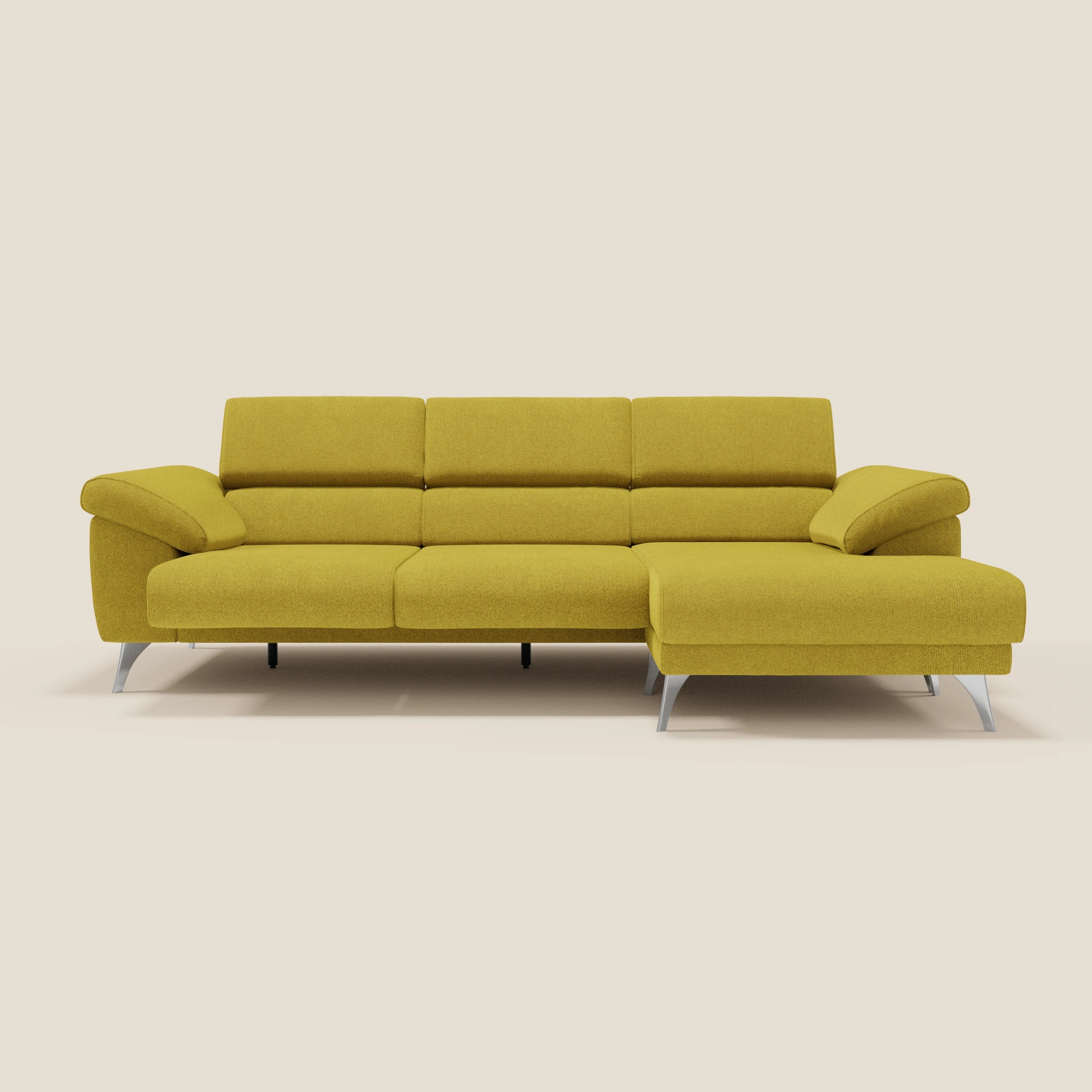Donatello Canapé d'angle avec assises extensibles accoudoirs avec coffre et têtières en tissu détachable T23 jaune soleil