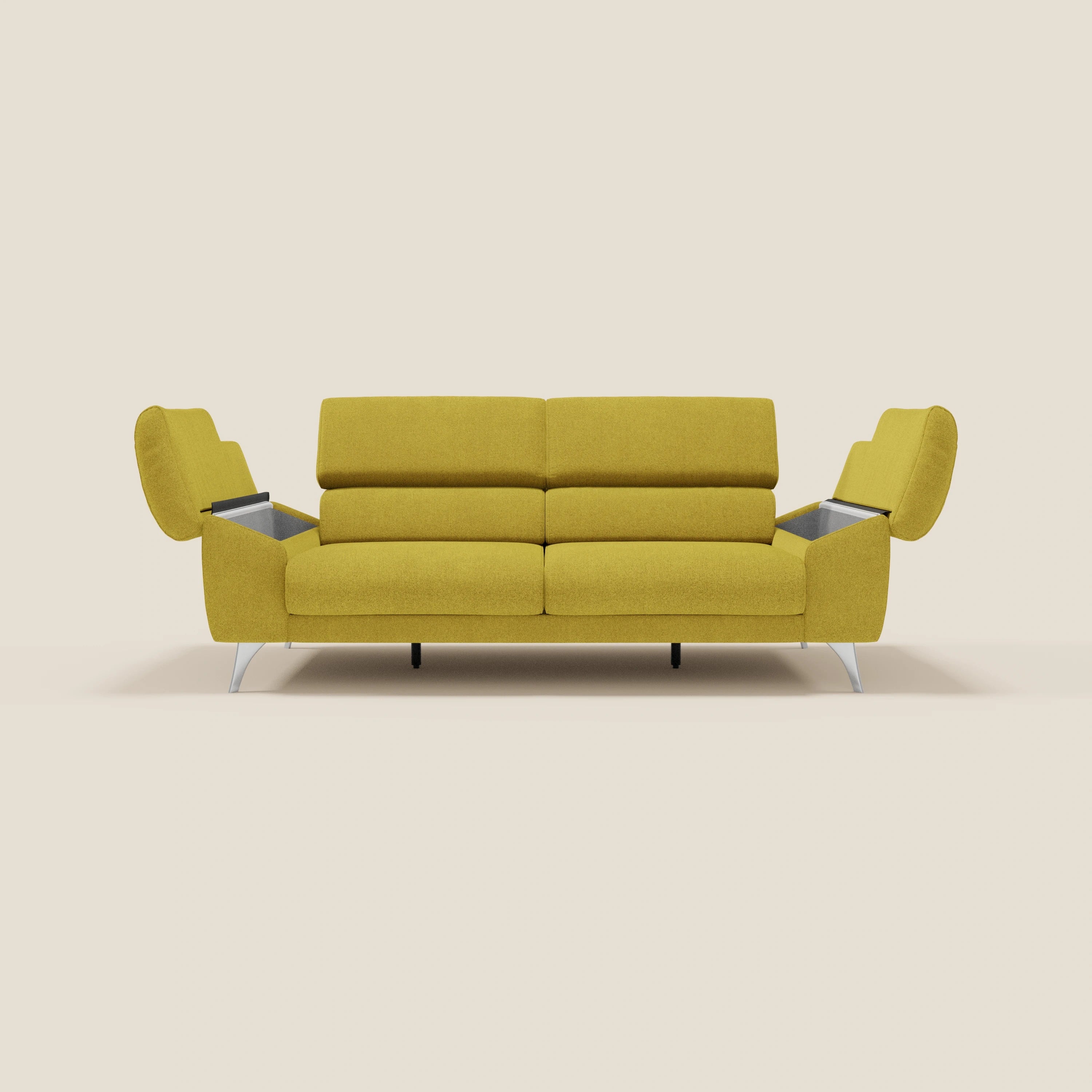 Donatello Canapé avec assises extensibles accoudoirs avec coffre et têtières inclinables en tissu détachable T23 jaune soleil