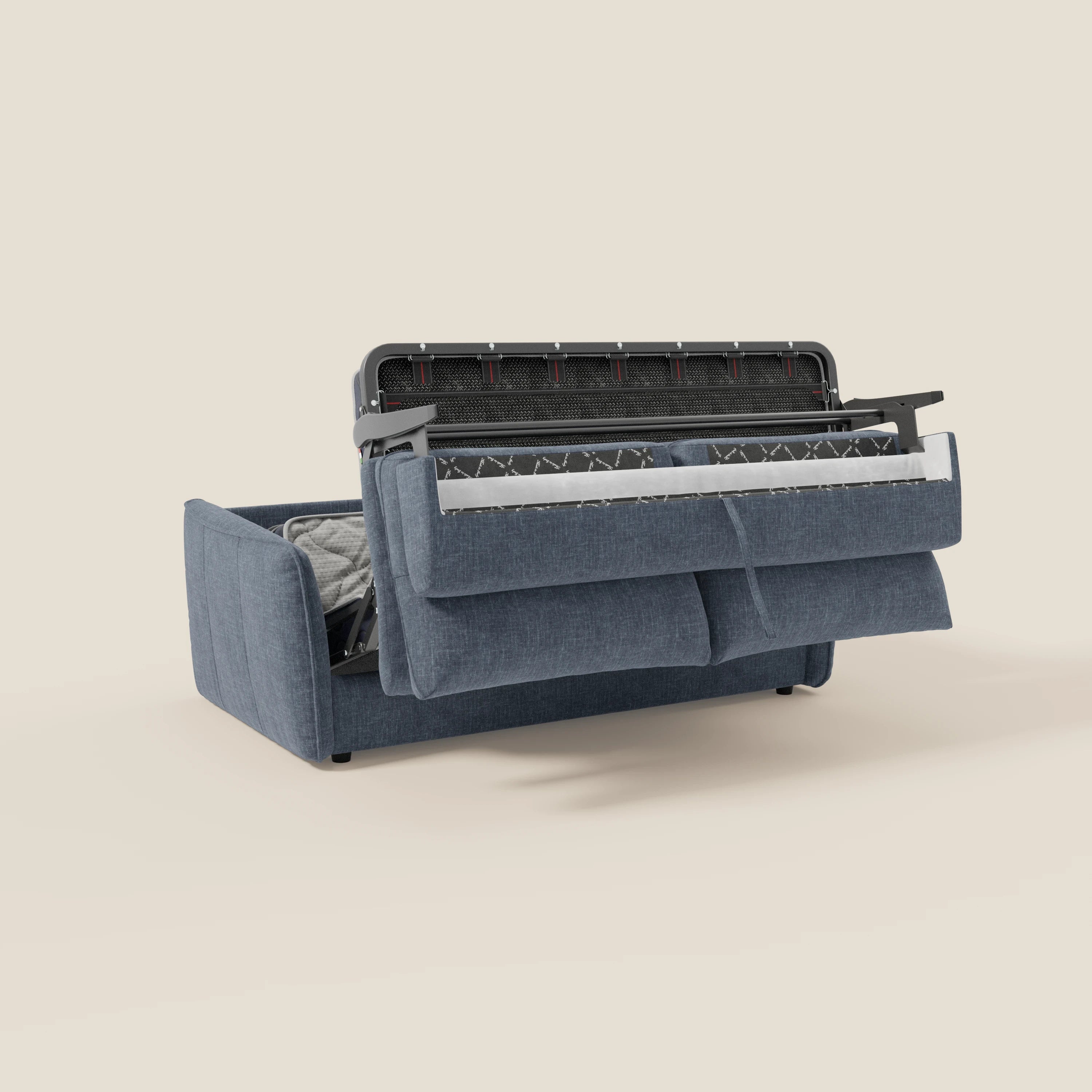 Elios Canapé convertible avec coussins de dossier souples en tissu détachable T24 bleu ardoise