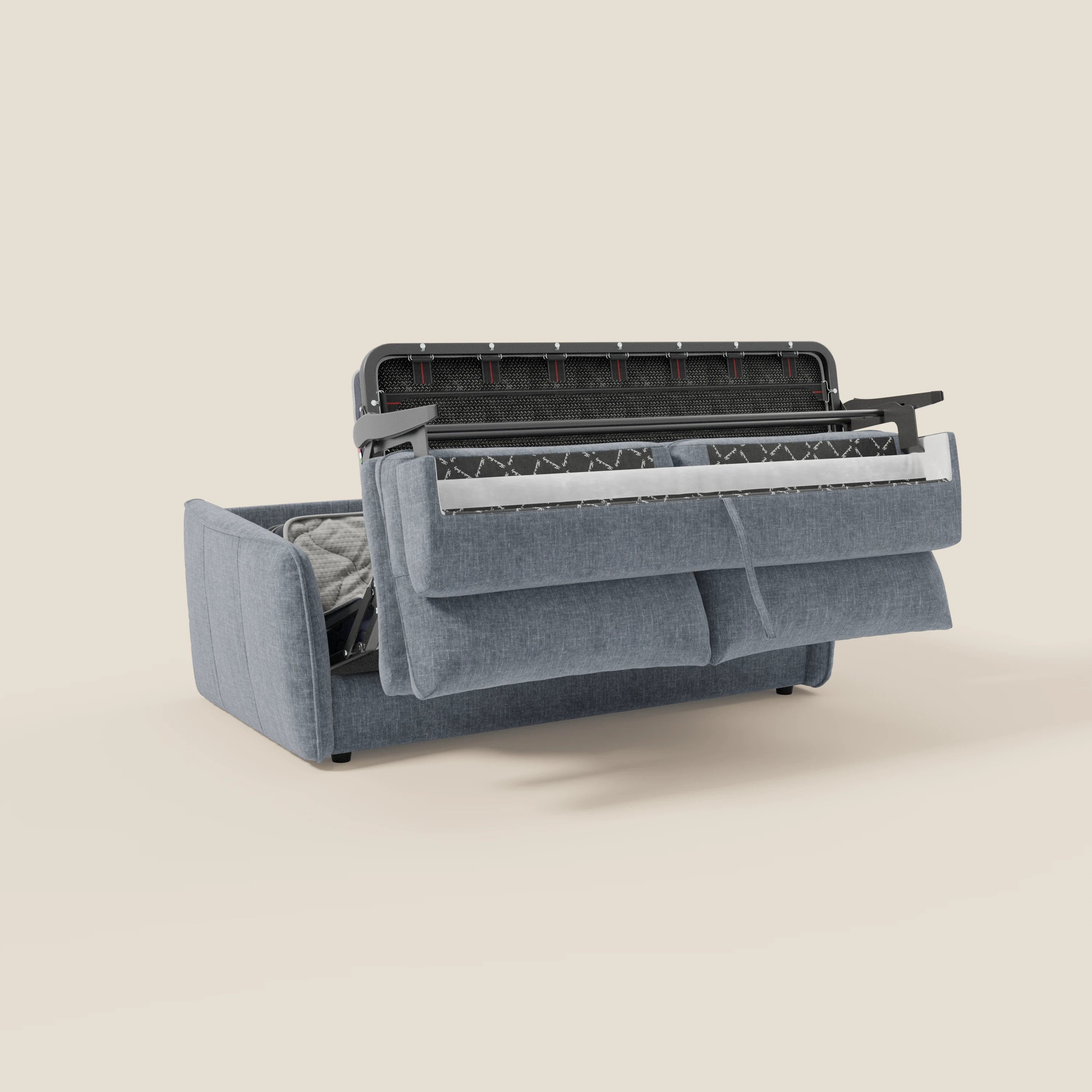 Elios Canapé convertible avec coussins de dossier souples en tissu détachable T24 bleu pastel