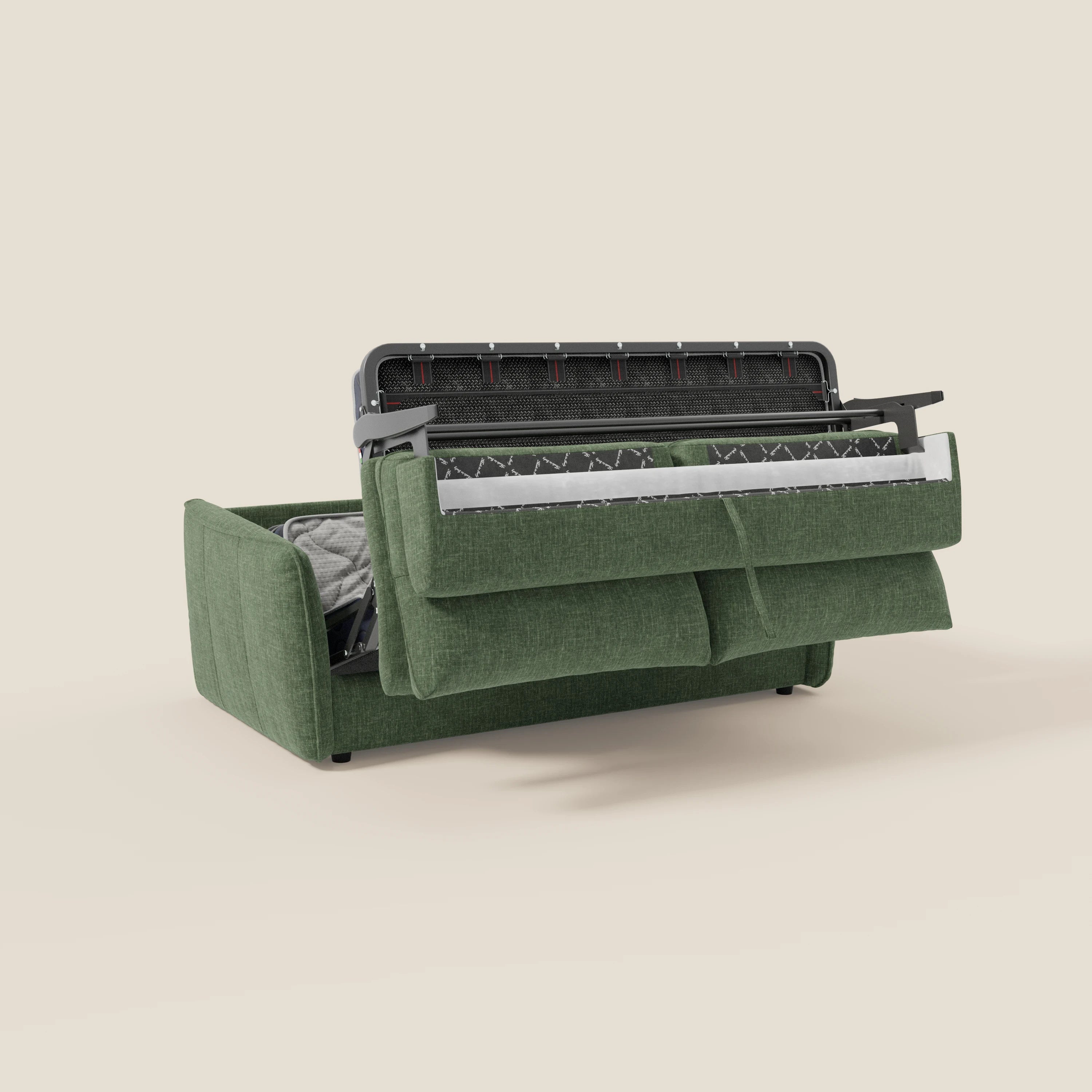 Elios Canapé convertible avec coussins de dossier souples en tissu détachable T24 vert olive