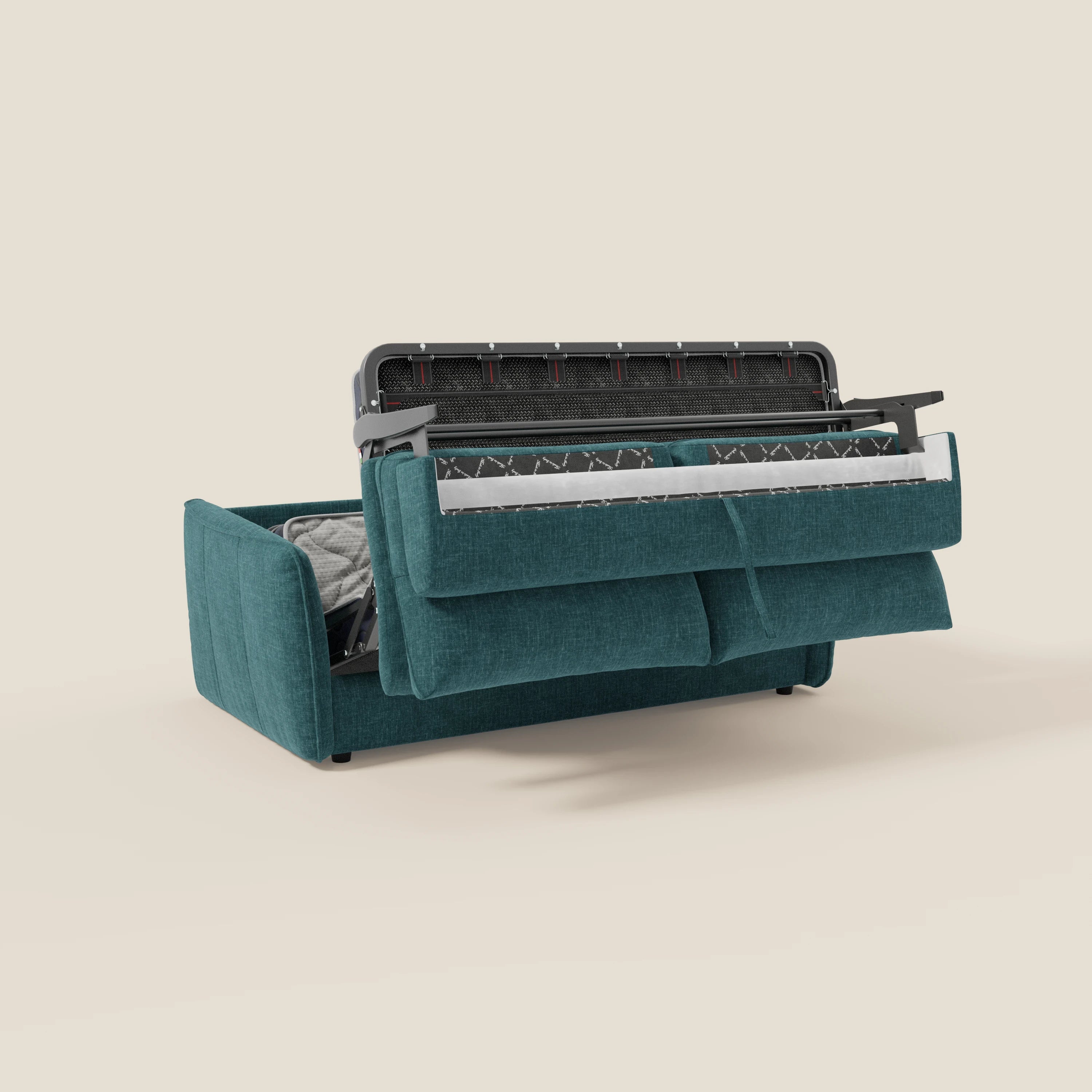 Elios Canapé convertible avec coussins de dossier souples en tissu détachable T24 bleu canard