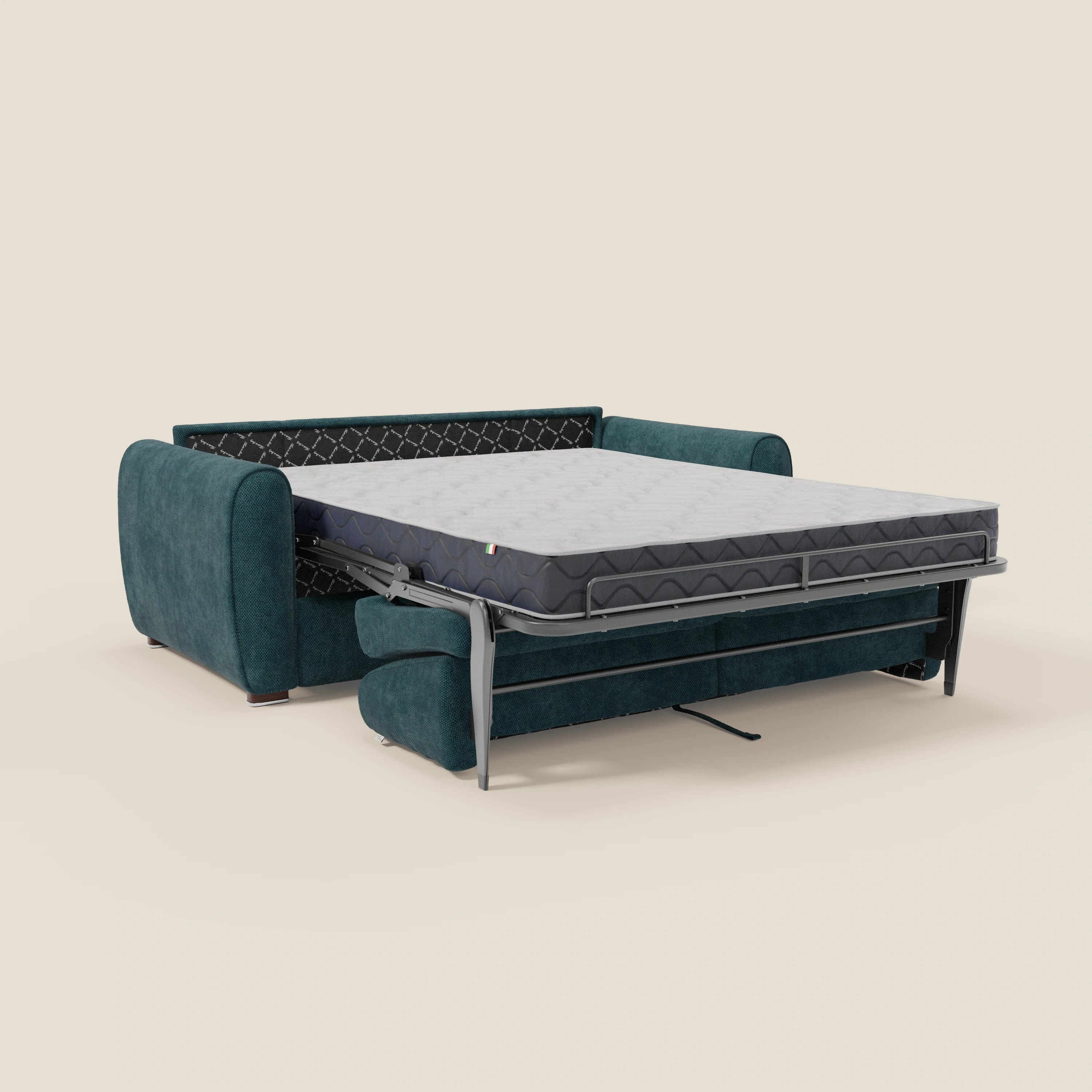 Kaleo Canapé convertible moderne avec matelas H17 cm - en tissu imperméable T26 bleu canard