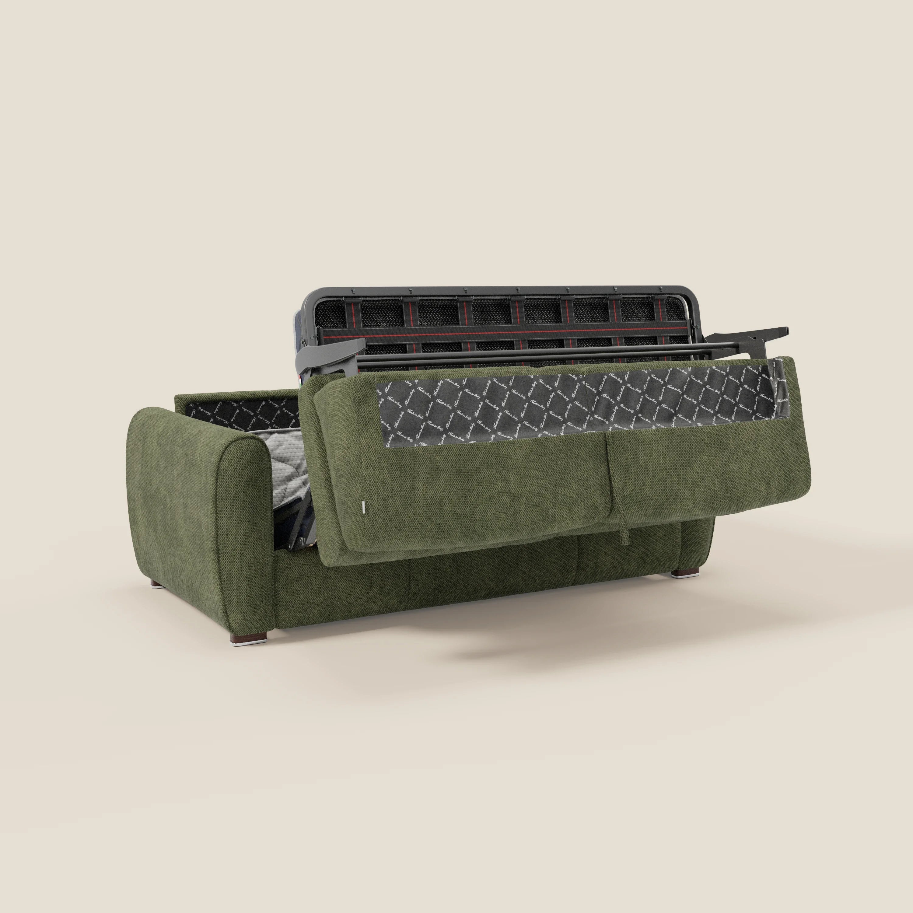 Kaleo Canapé convertible moderne avec matelas H17 cm - en tissu imperméable T26 vert mousse