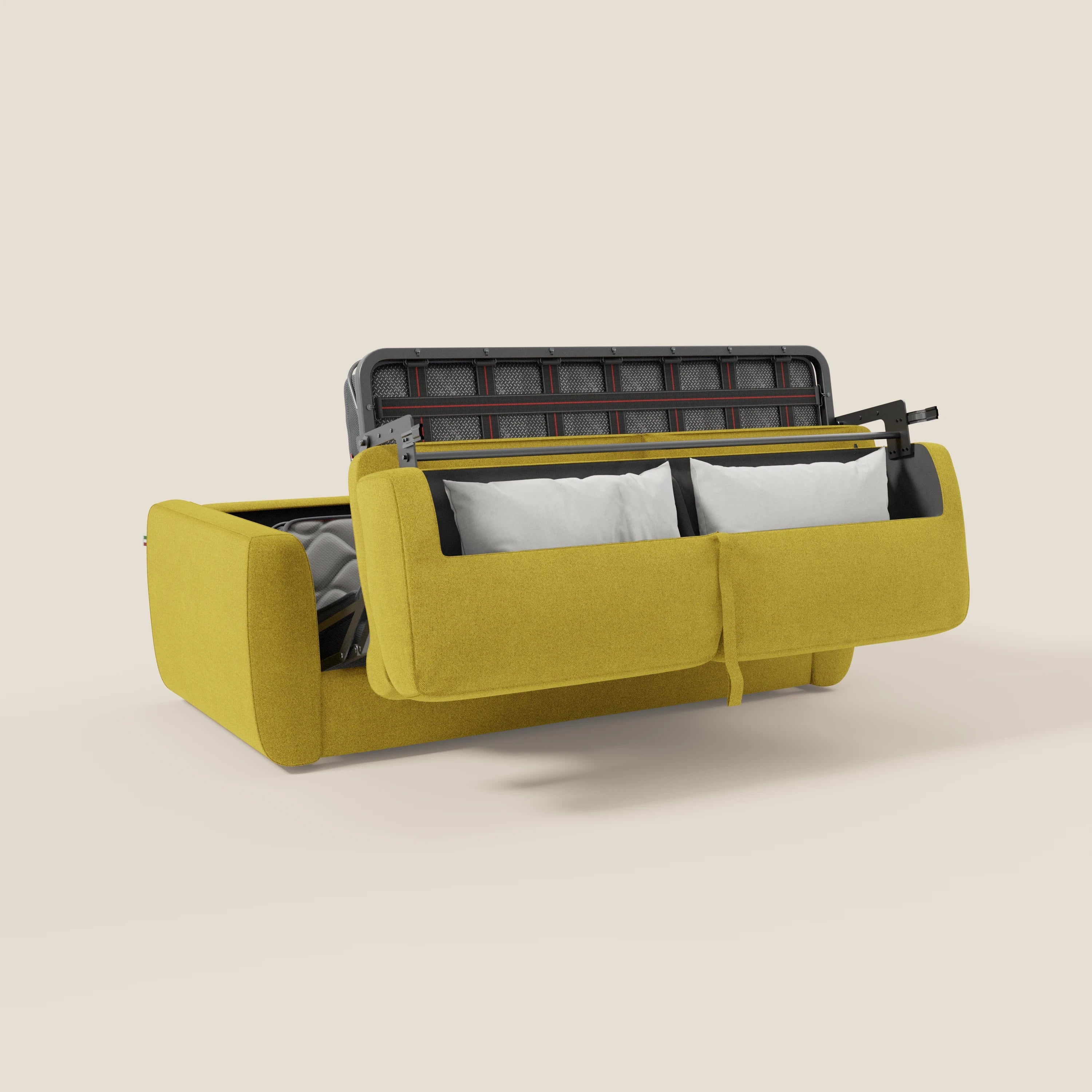 Leonida canapé convertible déhoussable et matelas H 18 cm - coffre à oreiller en tissu détachable T23 jaune soleil