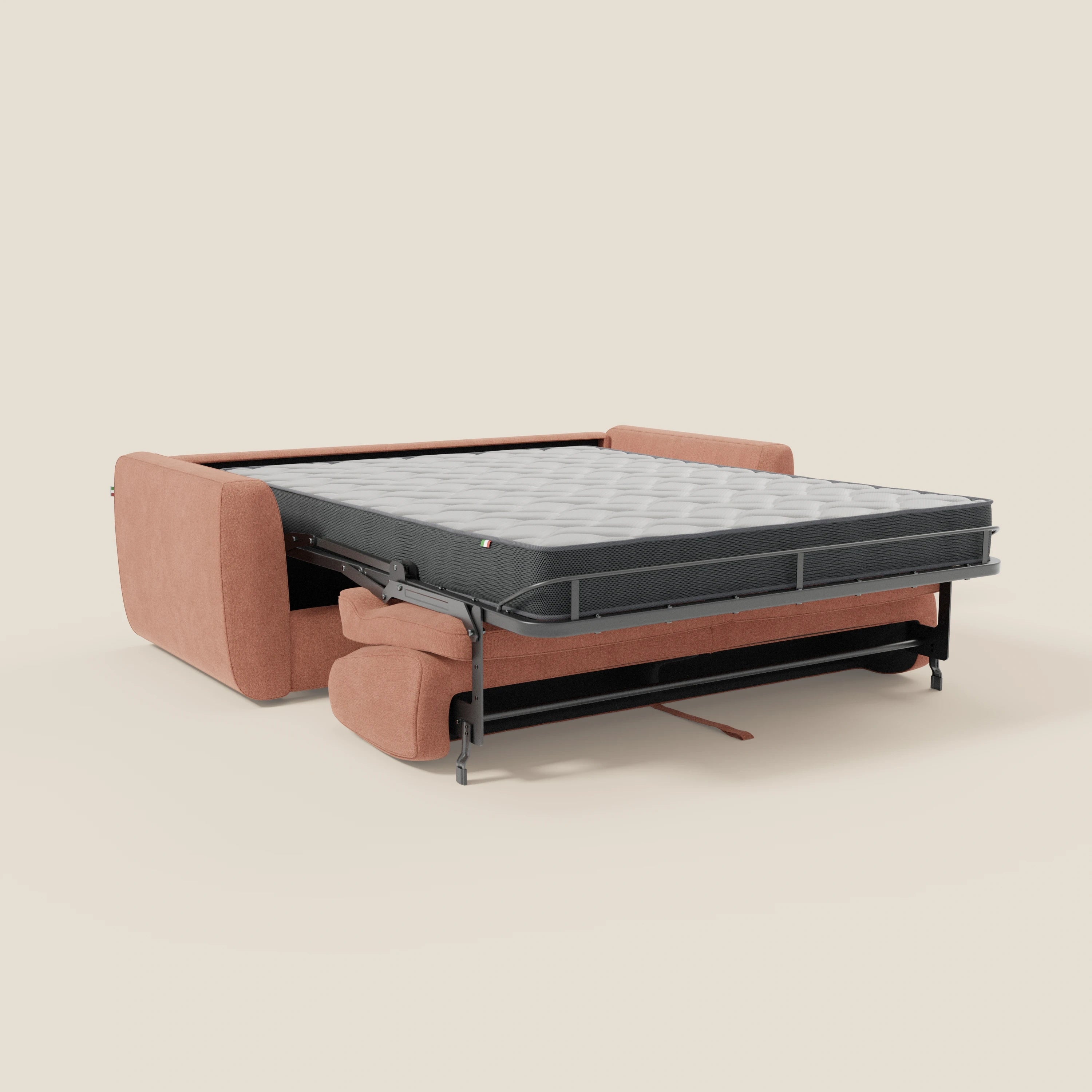 Leonida canapé convertible déhoussable et matelas H 18 cm - coffre à oreiller en tissu détachable T23 pêche