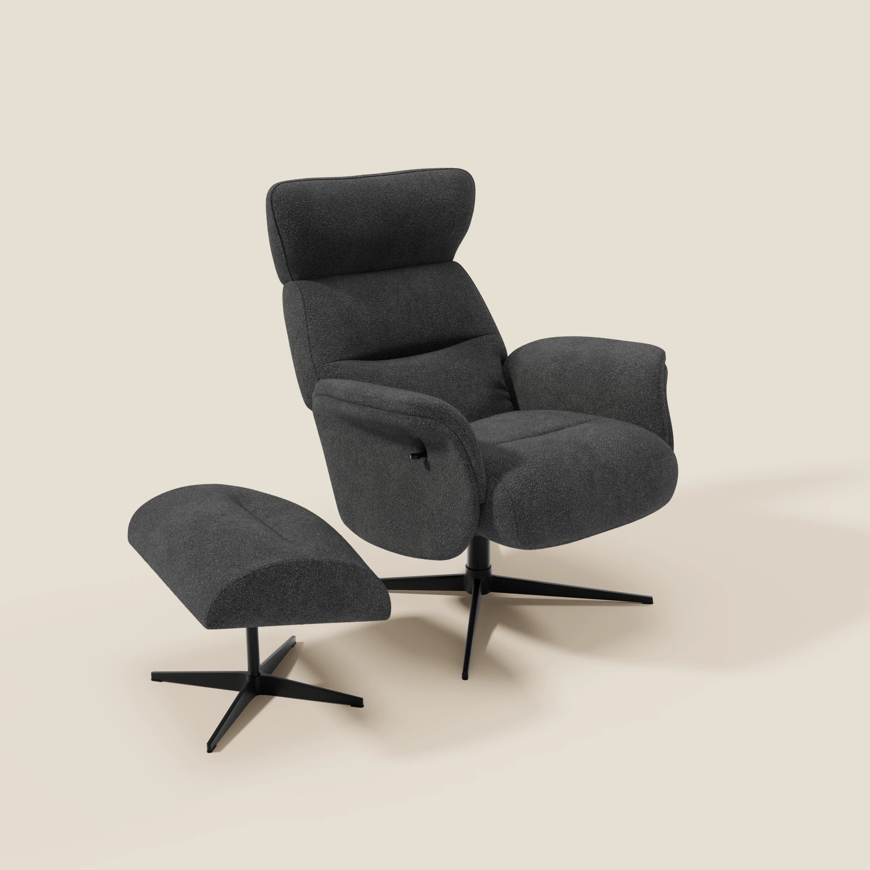 Lunor Fauteuil relax avec pouf en tissu bouclé imperméable T07 anthracite
