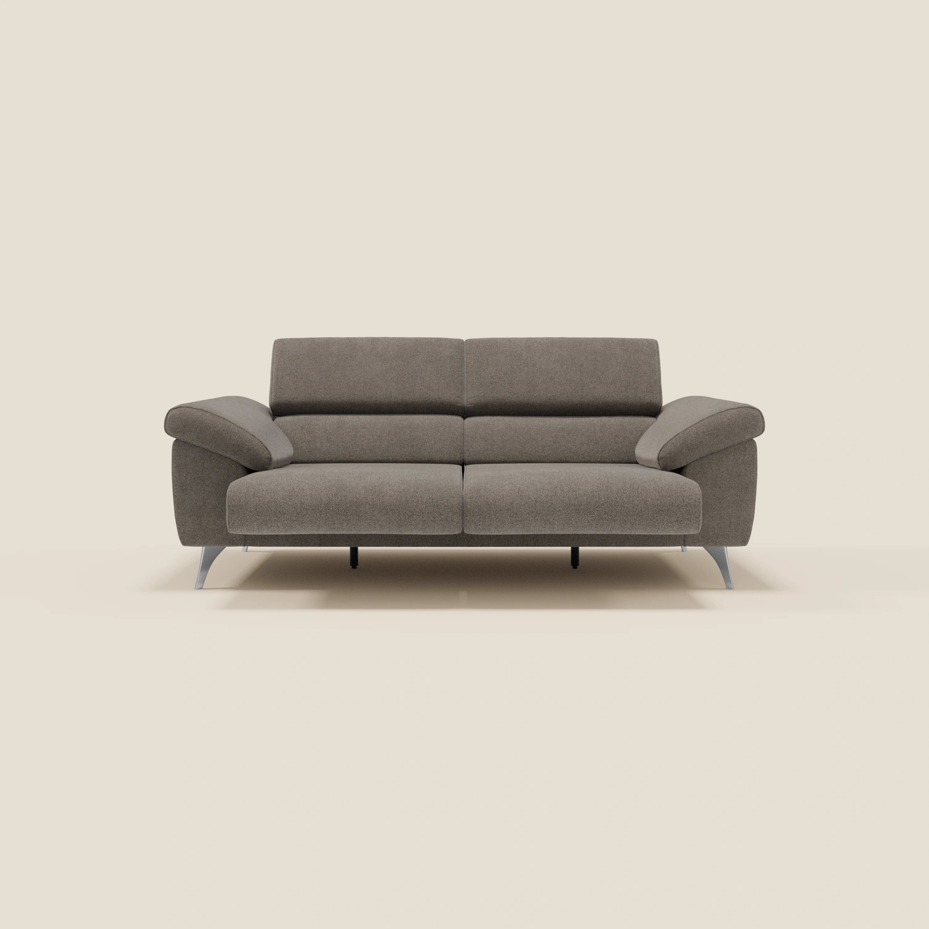 Donatello Canapé avec assises extensibles accoudoirs avec coffre et têtières inclinables en tissu détachable T23 taupe