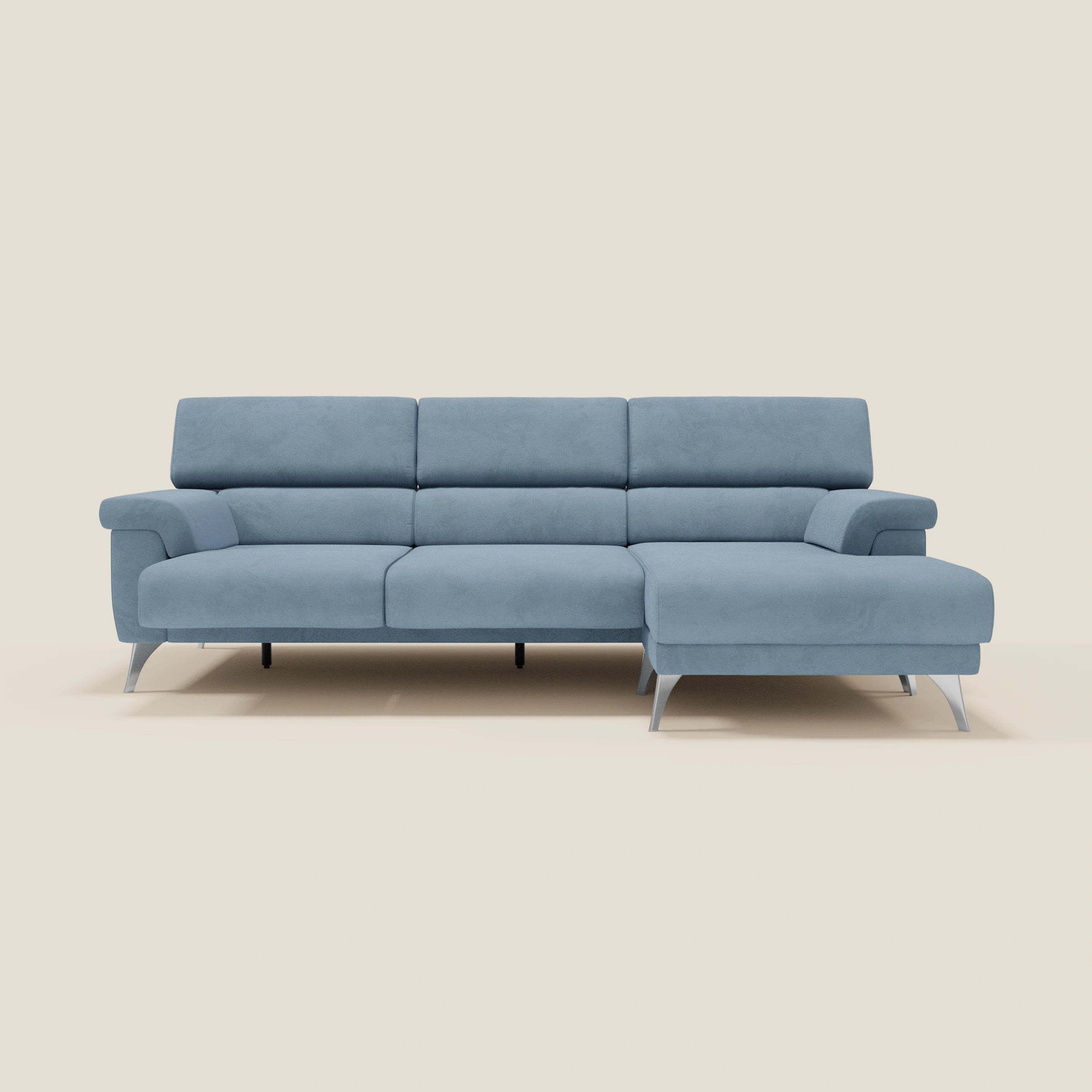 Raffaello Canapé d'angle avec assises coulissantes et têtières en microfibre détachable T11 bleu pastel