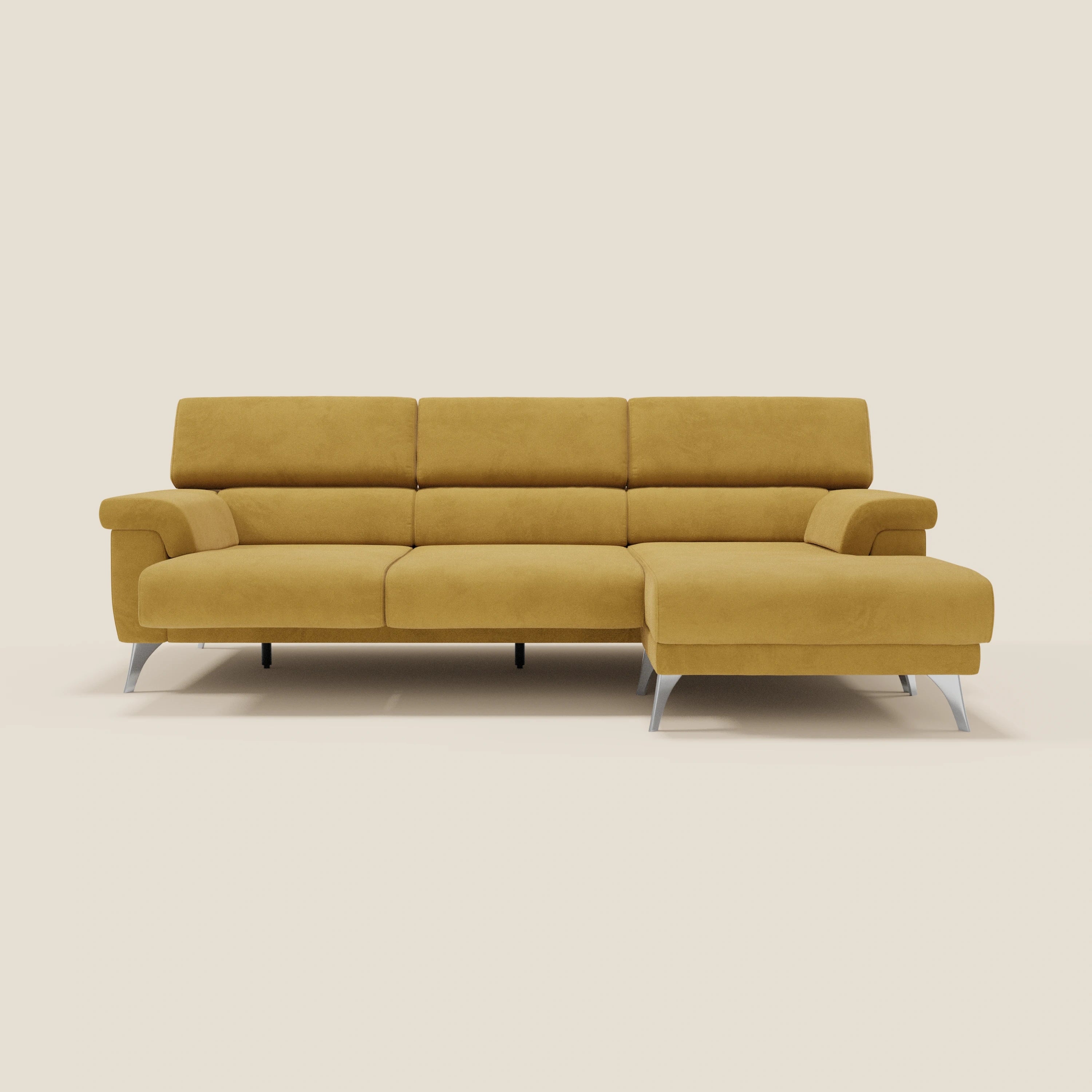Raffaello Canapé d'angle avec assises coulissantes et têtières en microfibre détachable T11 jaune