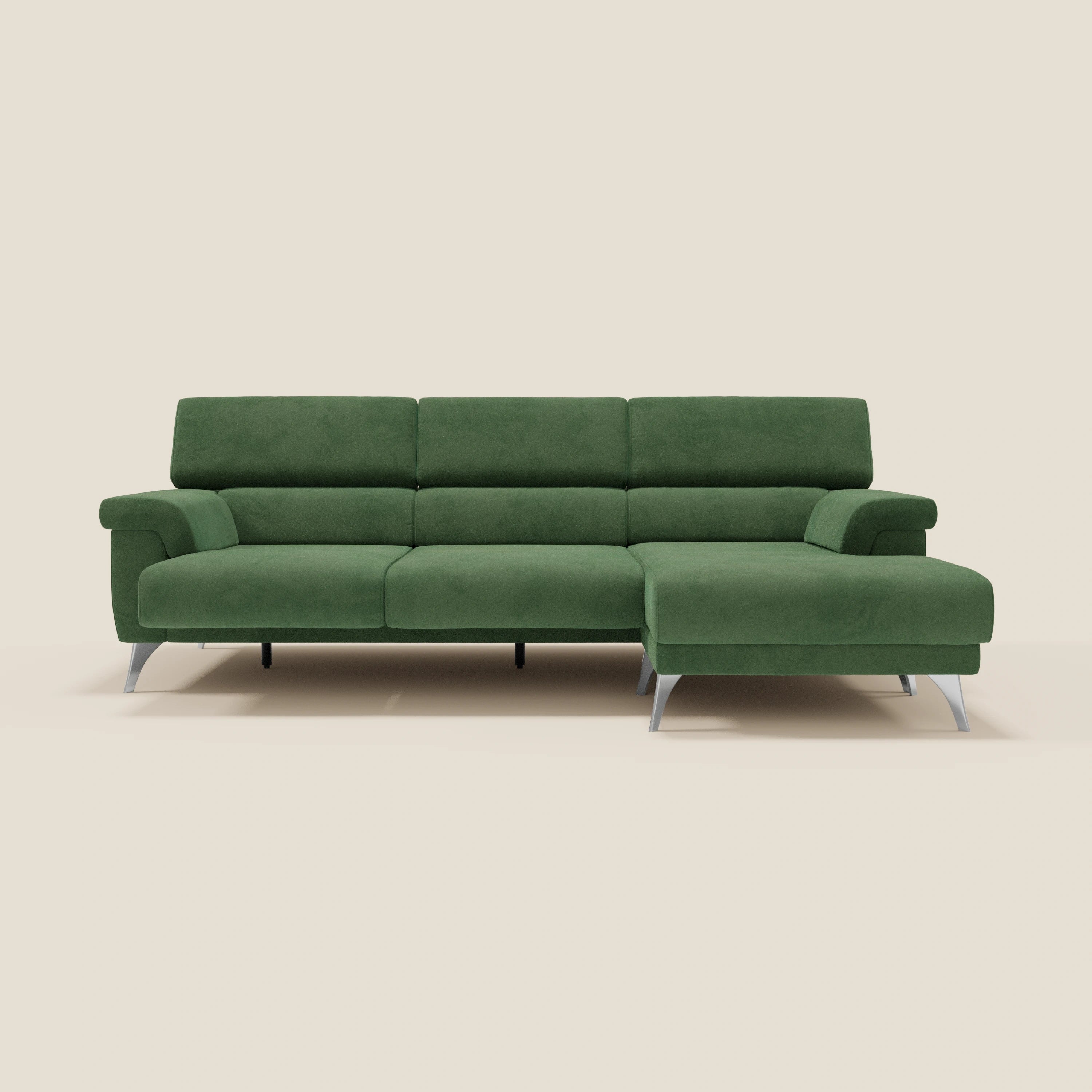 Raffaello Canapé d'angle avec assises coulissantes et têtières en microfibre détachable T11 vert