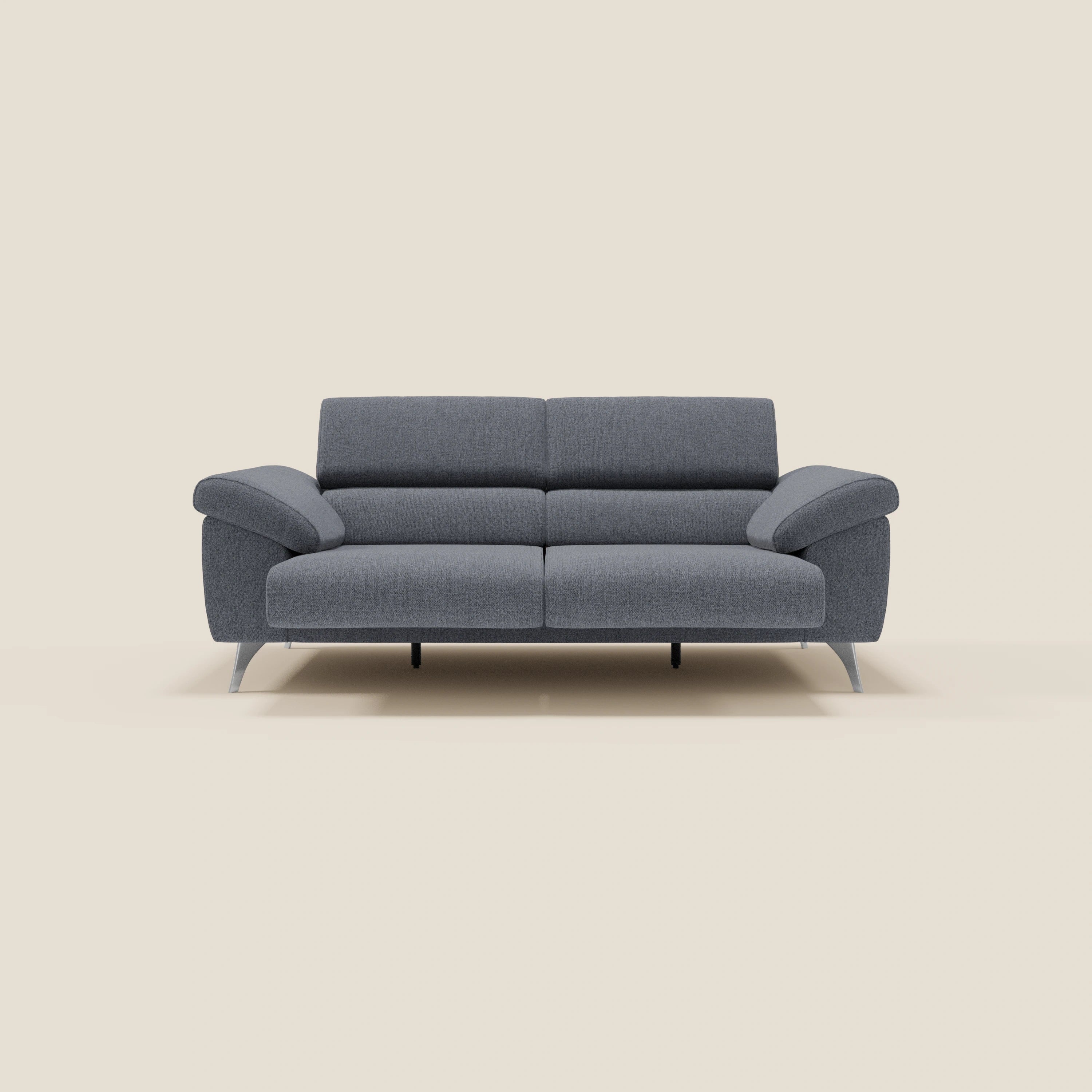Donatello Canapé avec assises extensibles accoudoirs avec coffre et têtières inclinables en tissu détachable T23 bleu graphite