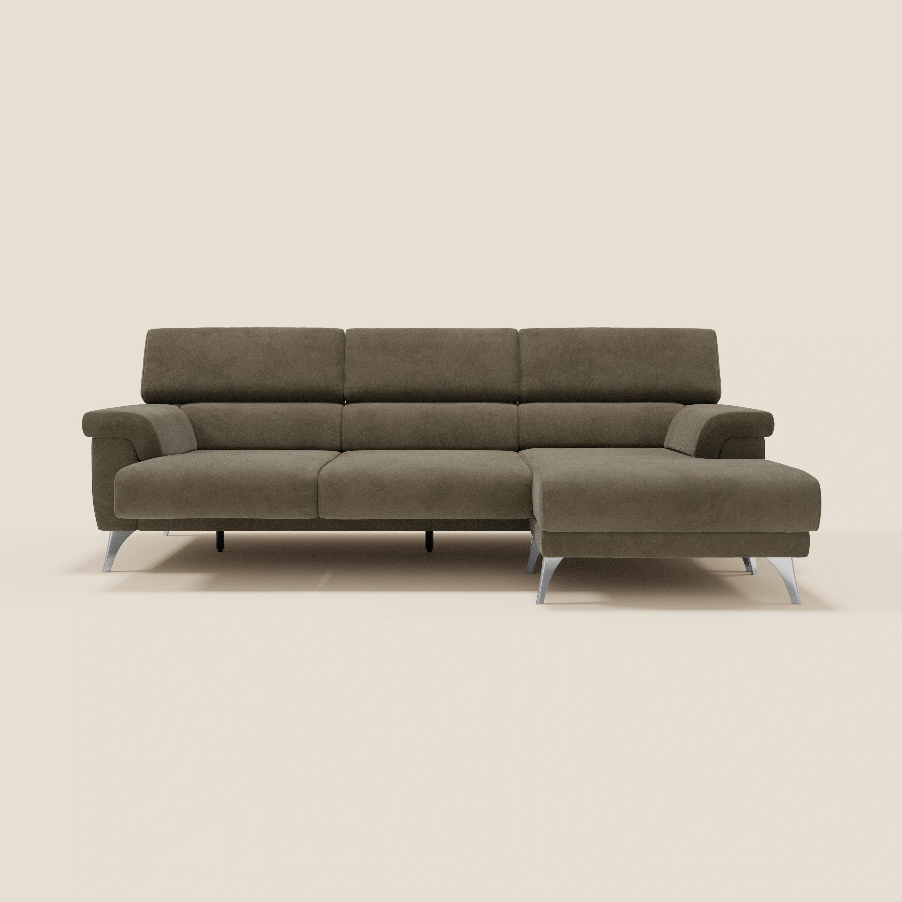 Raffaello Canapé d'angle avec assises coulissantes et têtières en microfibre détachable T11 marron