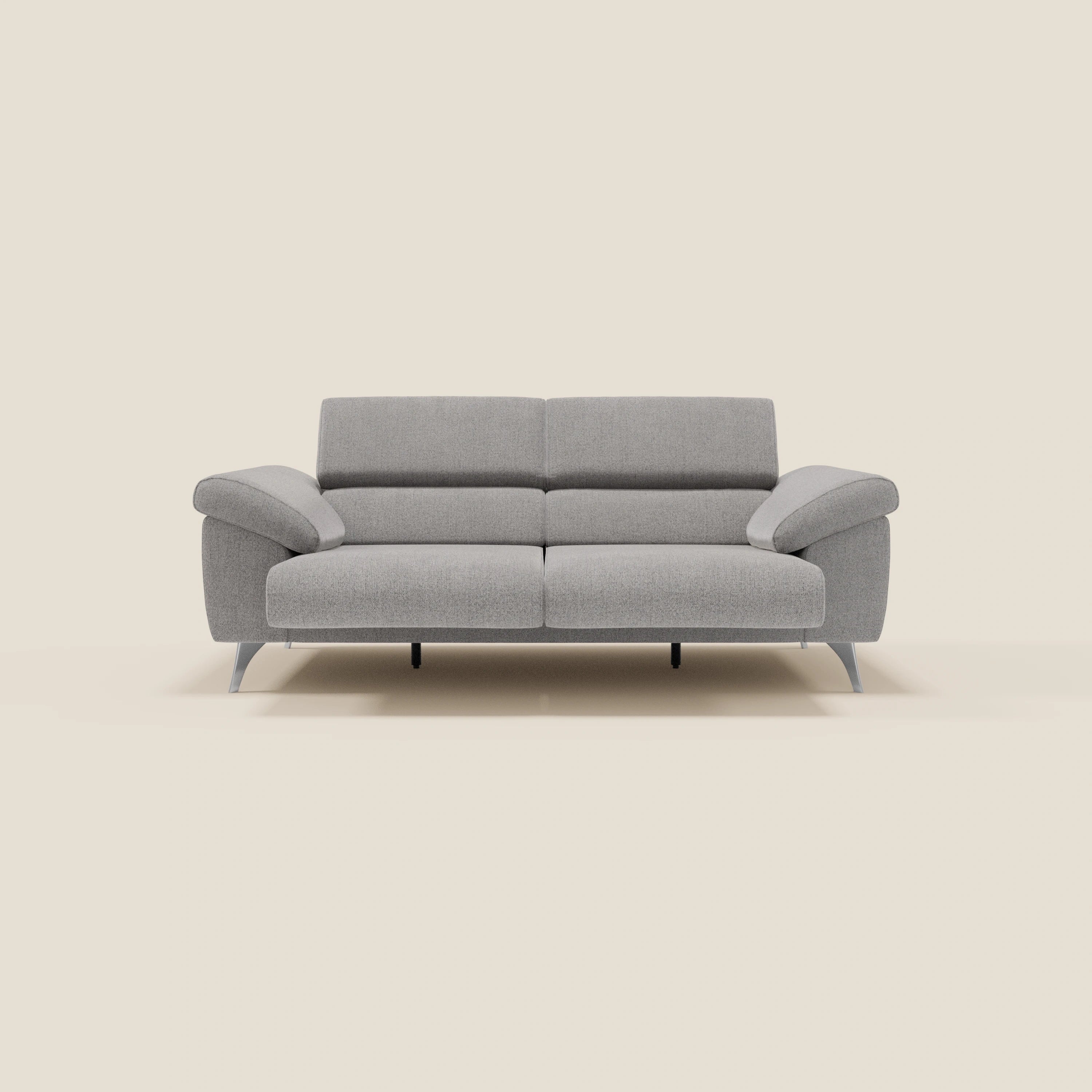 Donatello Canapé avec assises extensibles accoudoirs avec coffre et têtières inclinables en tissu détachable T23 gris