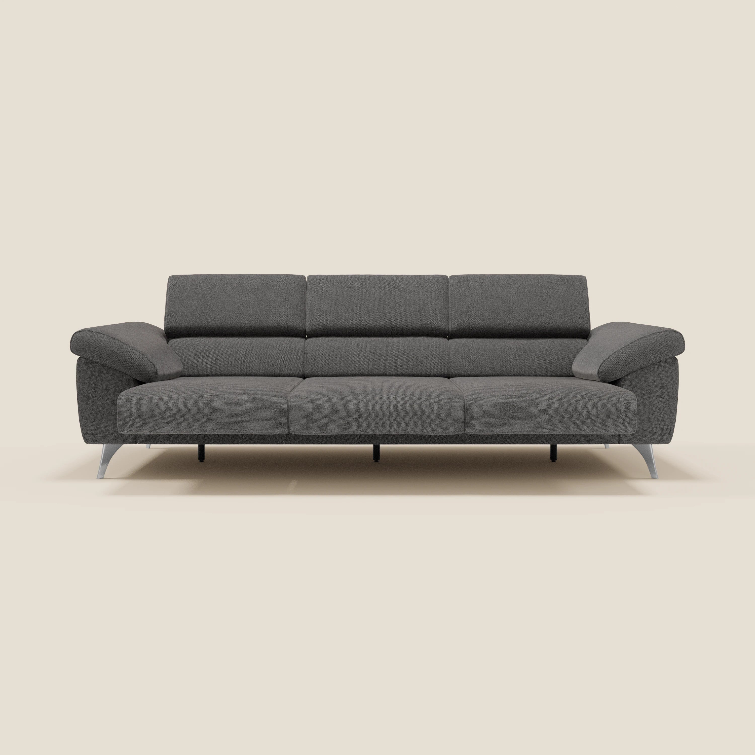 Donatello Canapé avec 3 assises extensibles accoudoirs avec coffre et têtières inclinables en tissu détachable T23 anthracite