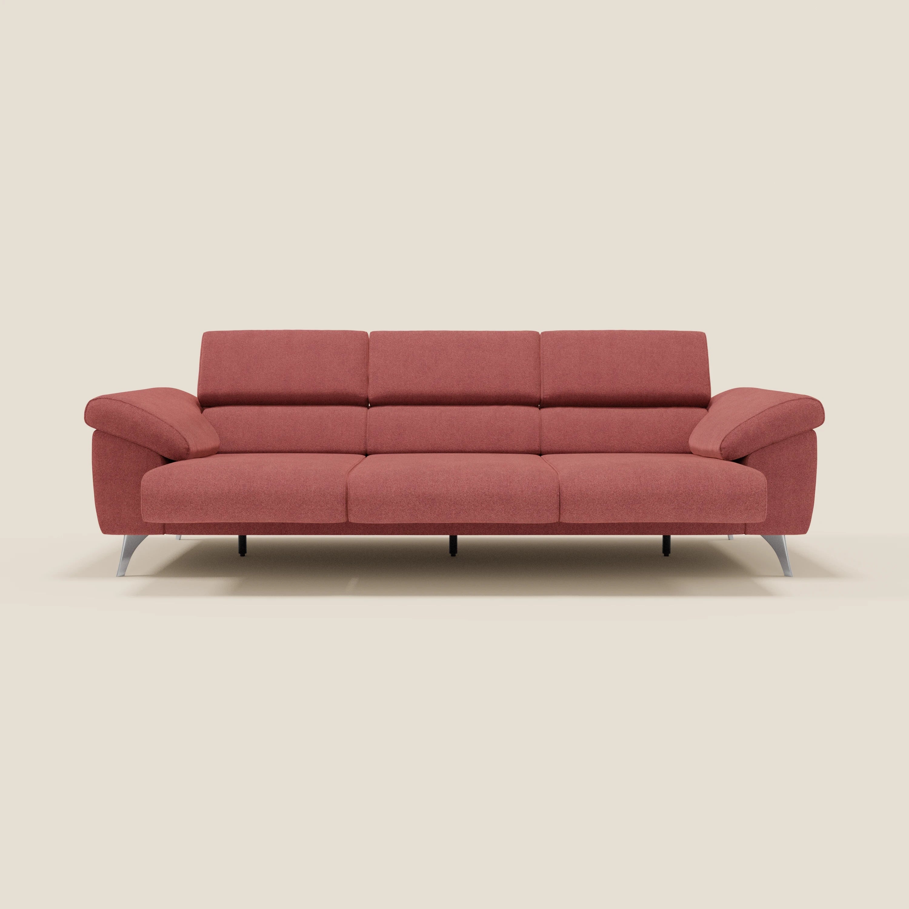 Donatello Canapé avec 3 assises extensibles accoudoirs avec coffre et têtières inclinables en tissu détachable T23 rouge cerise