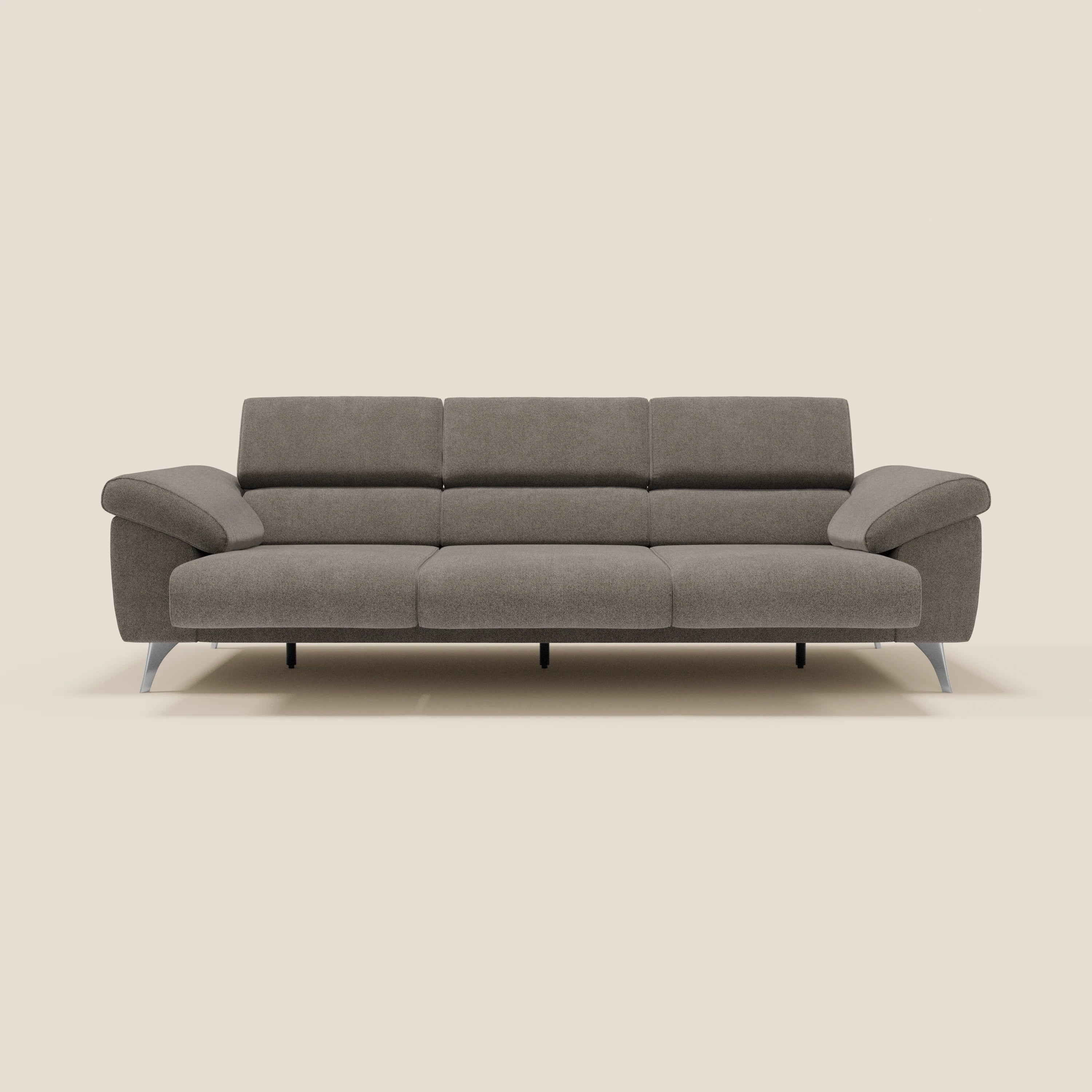 Donatello Canapé avec 3 assises extensibles accoudoirs avec coffre et têtières inclinables en tissu détachable T23 taupe