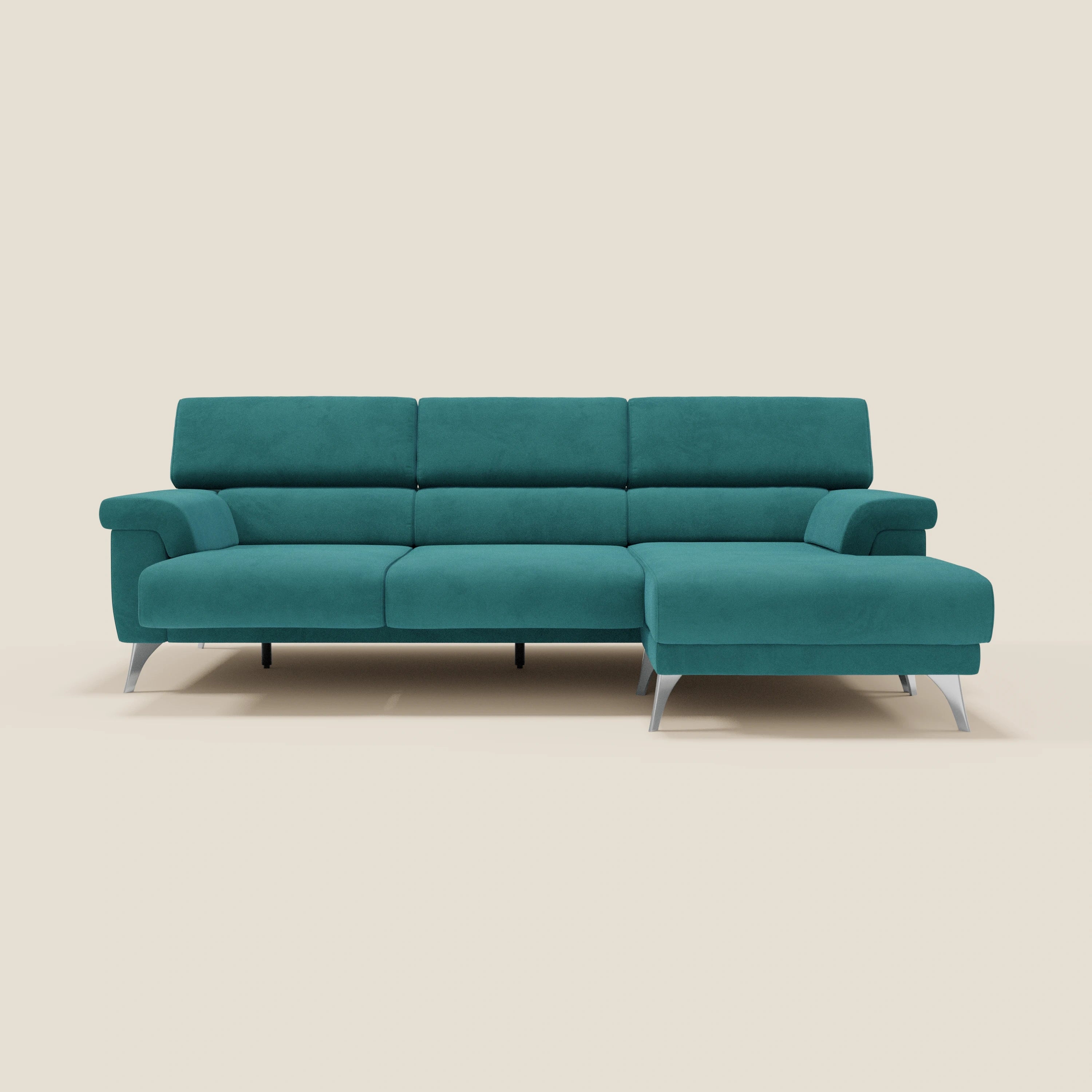 Raffaello Canapé d'angle avec assises coulissantes et têtières en microfibre détachable T11 bleu canard