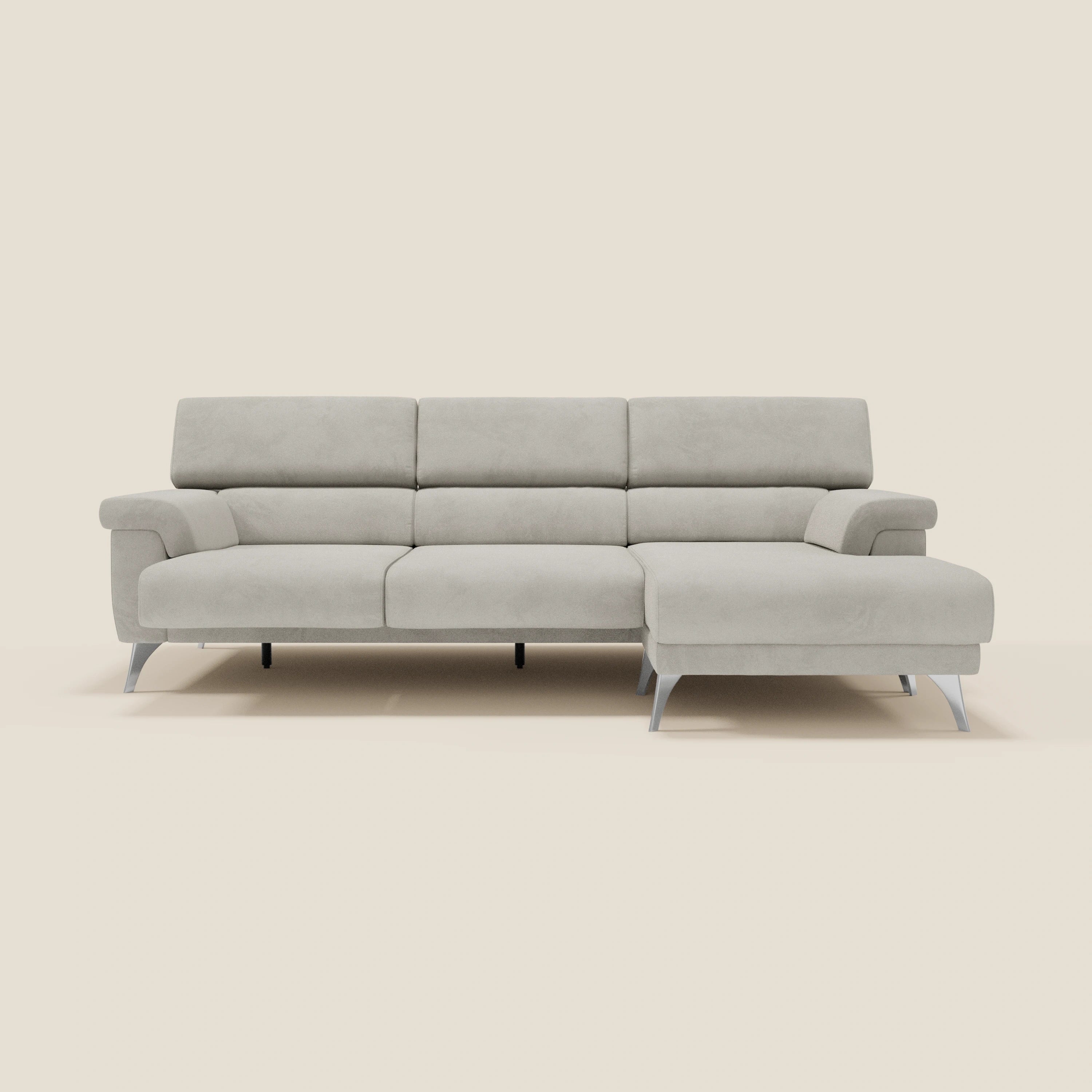 Raffaello Canapé d'angle avec assises coulissantes et têtières en microfibre détachable T11 crème