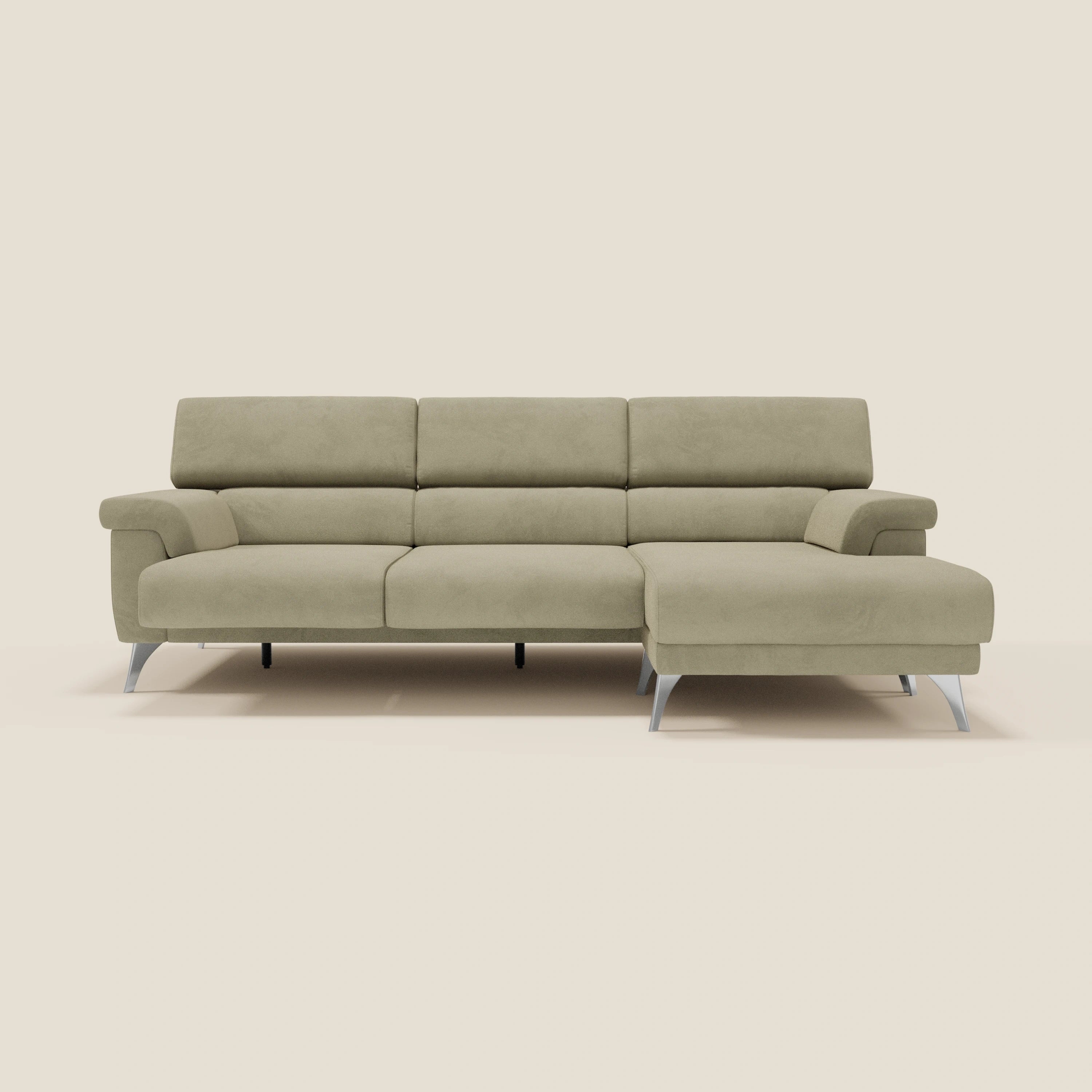 Raffaello Canapé d'angle avec assises coulissantes et têtières en microfibre détachable T11 beige