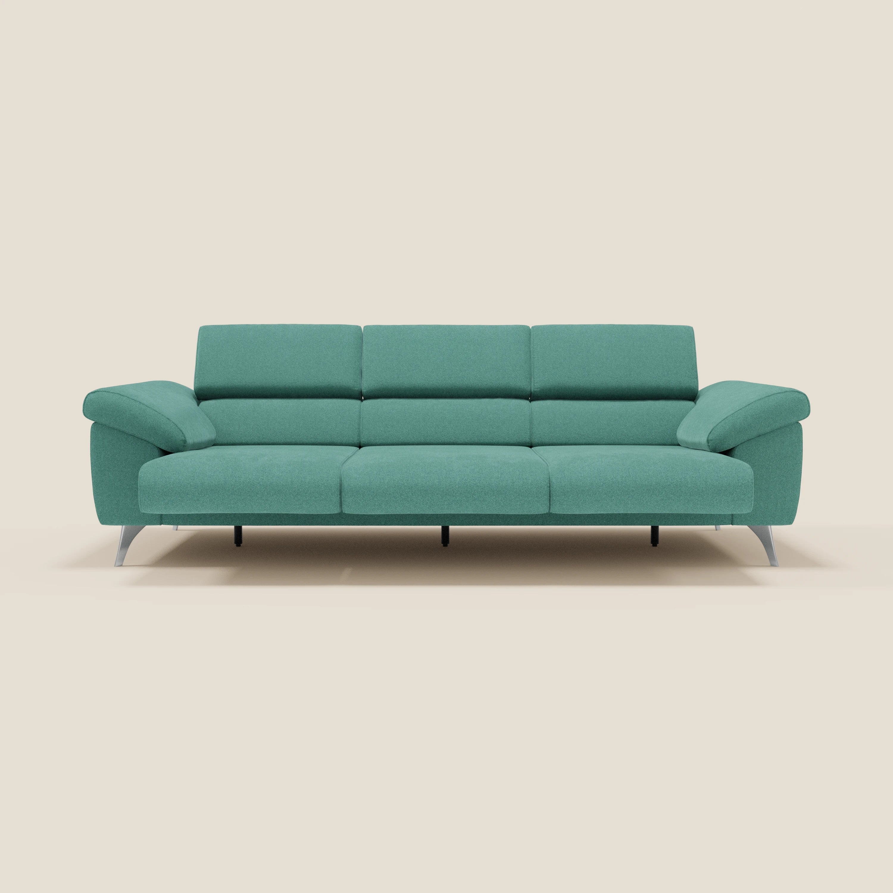 Donatello Canapé avec 3 assises extensibles accoudoirs avec coffre et têtières inclinables en tissu détachable T23 vert aquamarine