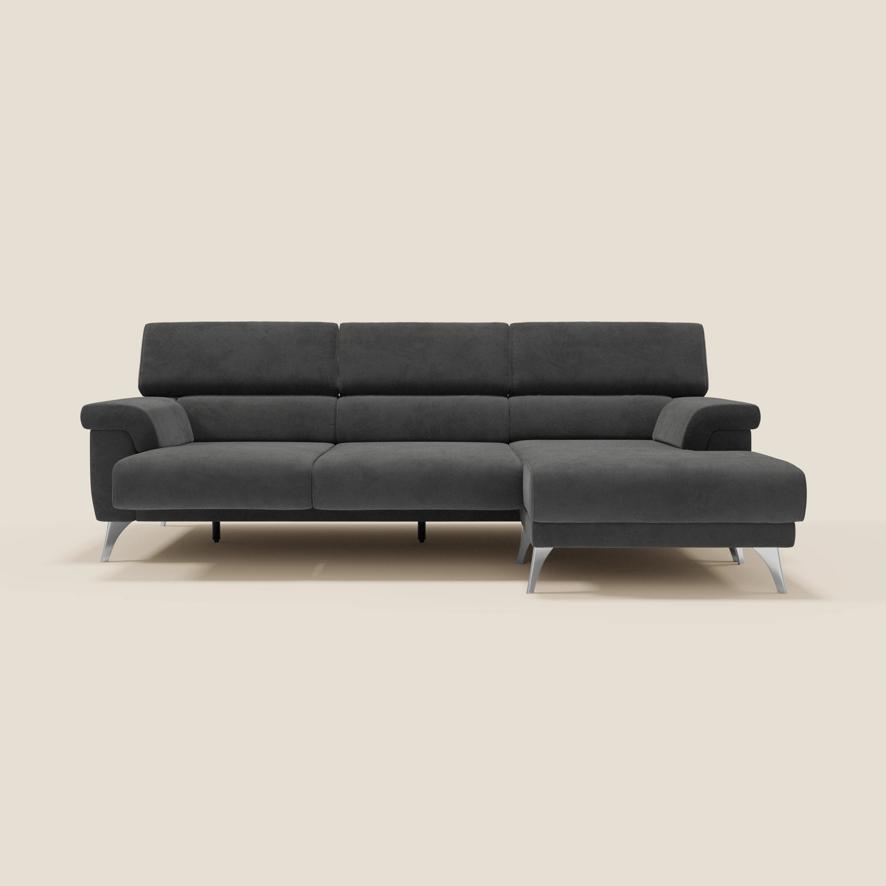 Raffaello Canapé d'angle avec assises coulissantes et têtières en microfibre détachable T11 noir