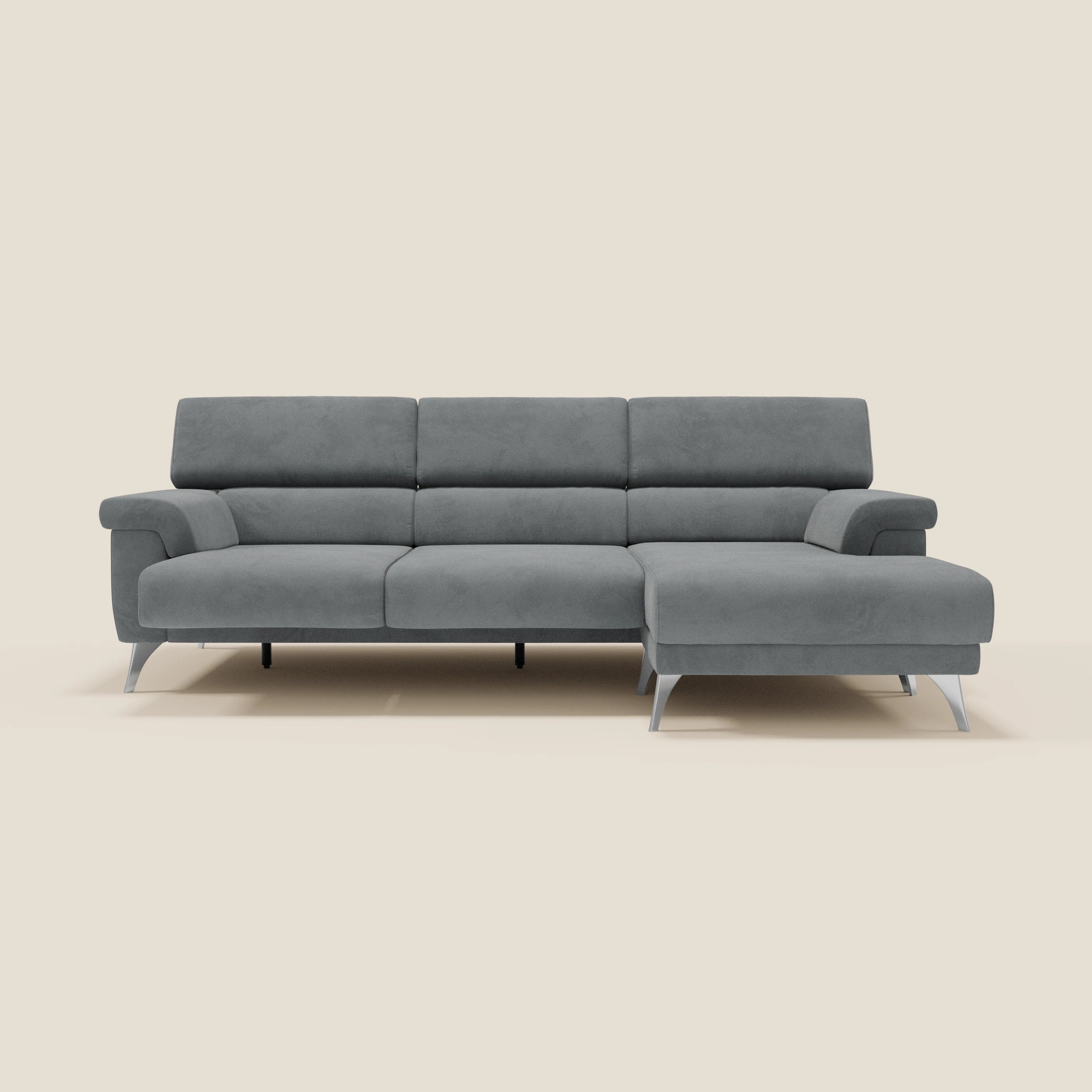 Raffaello Canapé d'angle avec assises coulissantes et têtières en microfibre détachable T11 gris