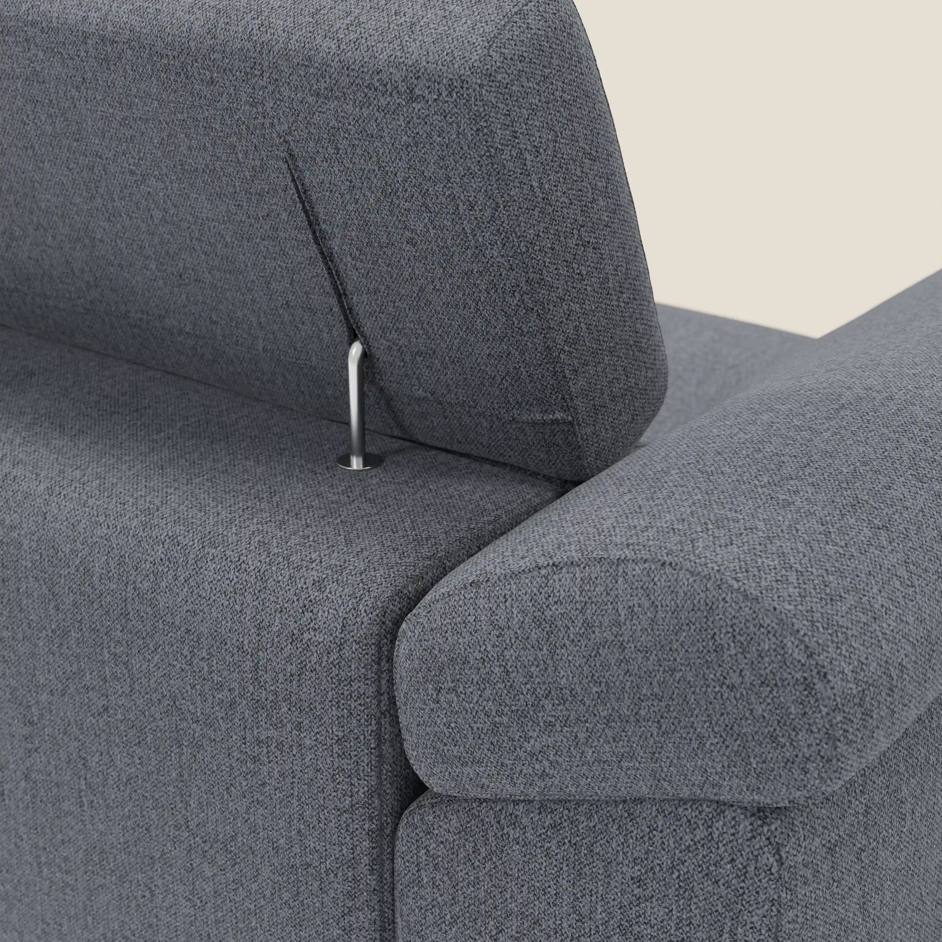 Donatello Canapé d'angle avec assises extensibles accoudoirs avec coffre et têtières en tissu détachable T23 bleu graphite