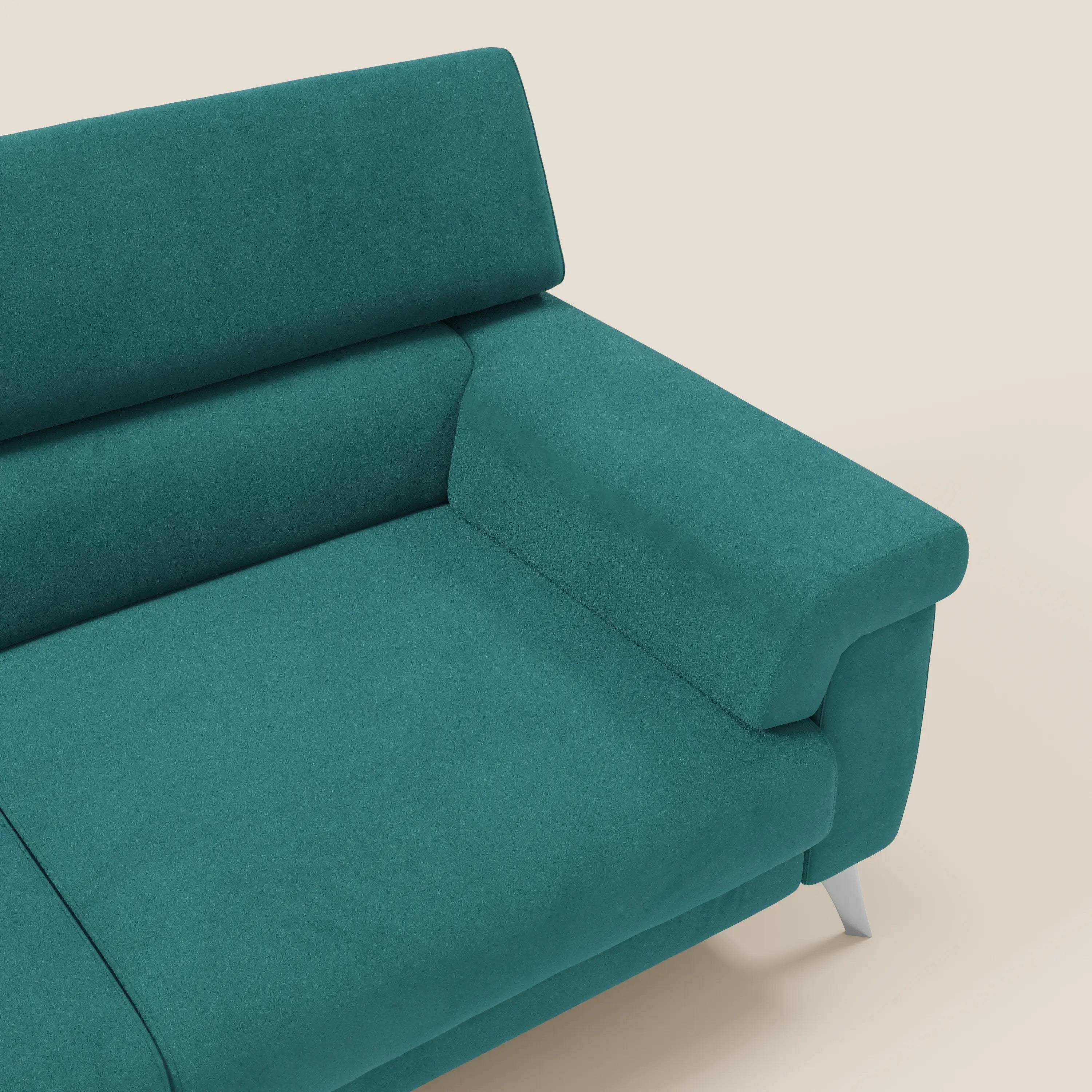 Raffaello Canapé  avec assises coulissantes et têtières inclinables en microfibre détachable T11 bleu canard