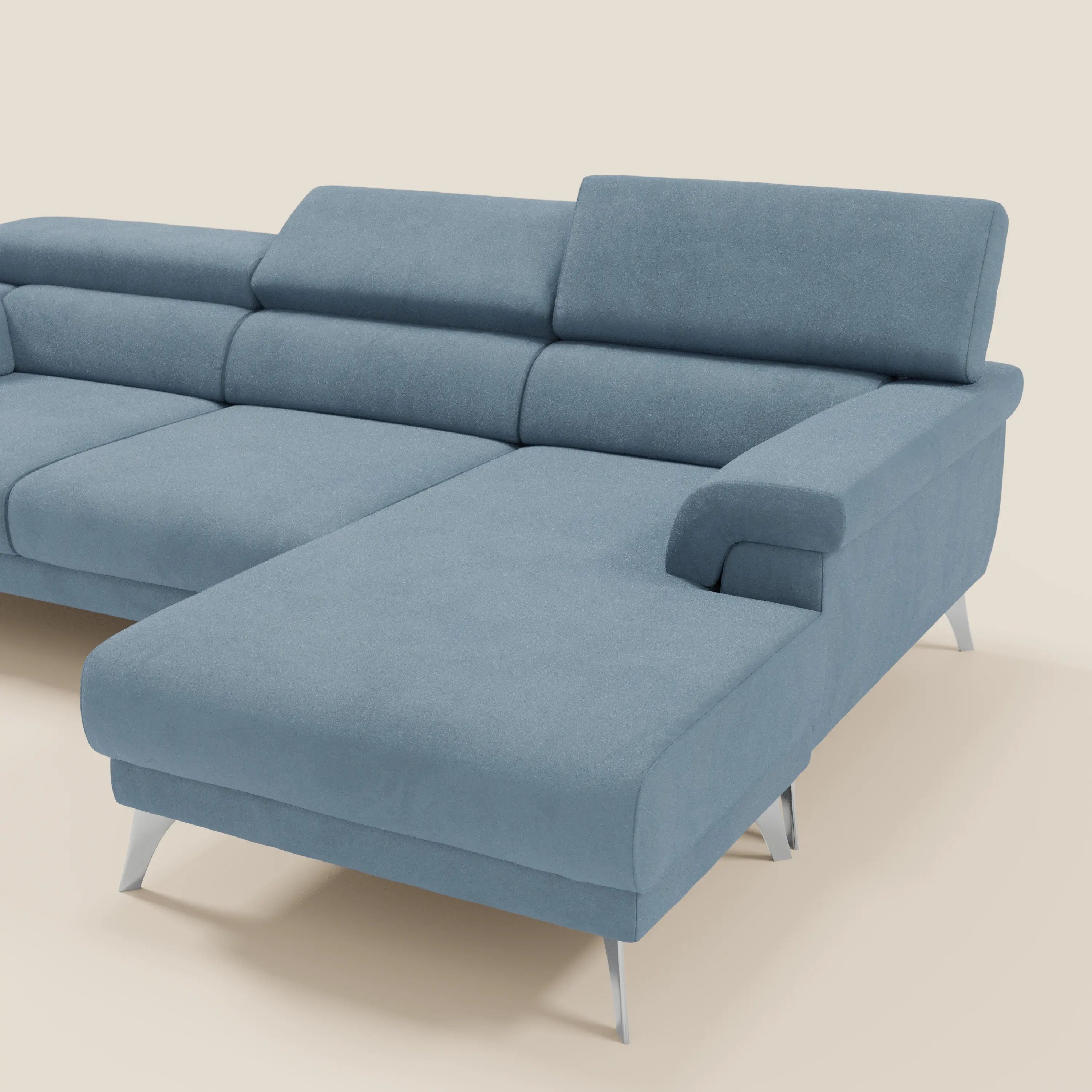 Raffaello Canapé d'angle avec assises coulissantes et têtières en microfibre détachable T11 bleu pastel