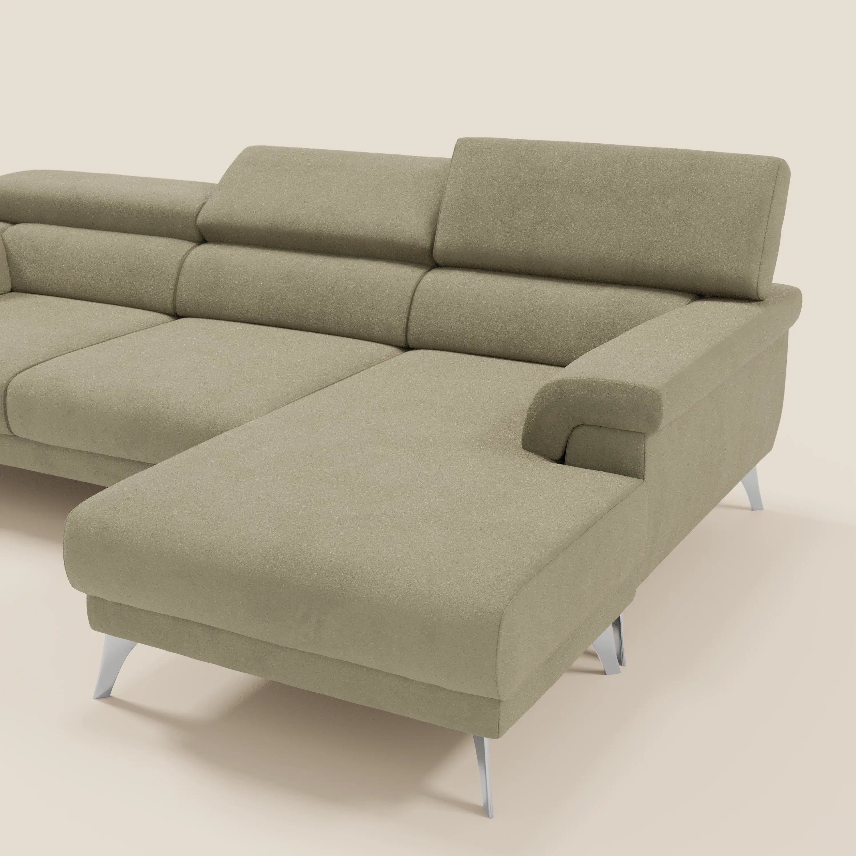 Raffaello Canapé d'angle avec assises coulissantes et têtières en microfibre détachable T11 beige