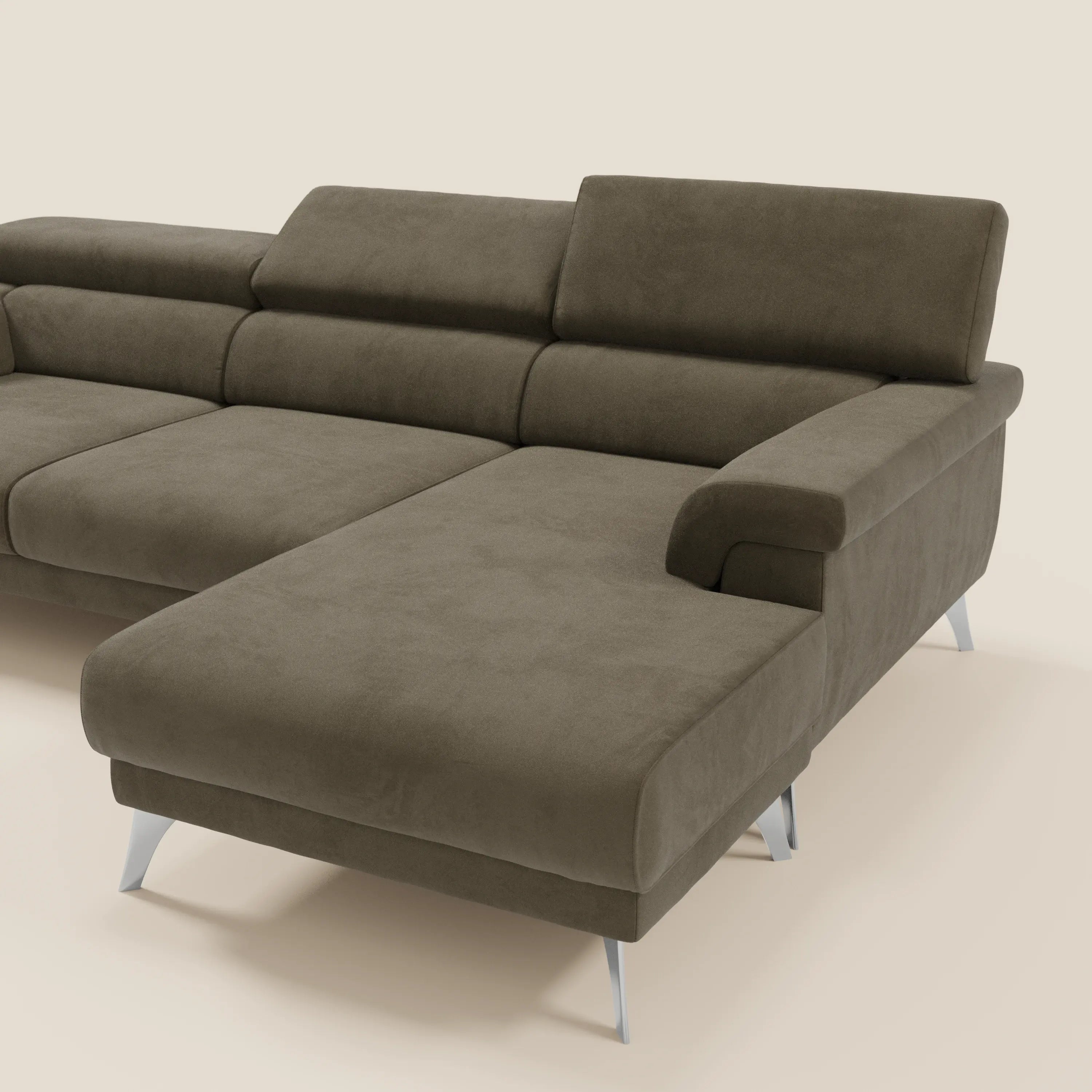 Raffaello Canapé d'angle avec assises coulissantes et têtières en microfibre détachable T11 marron