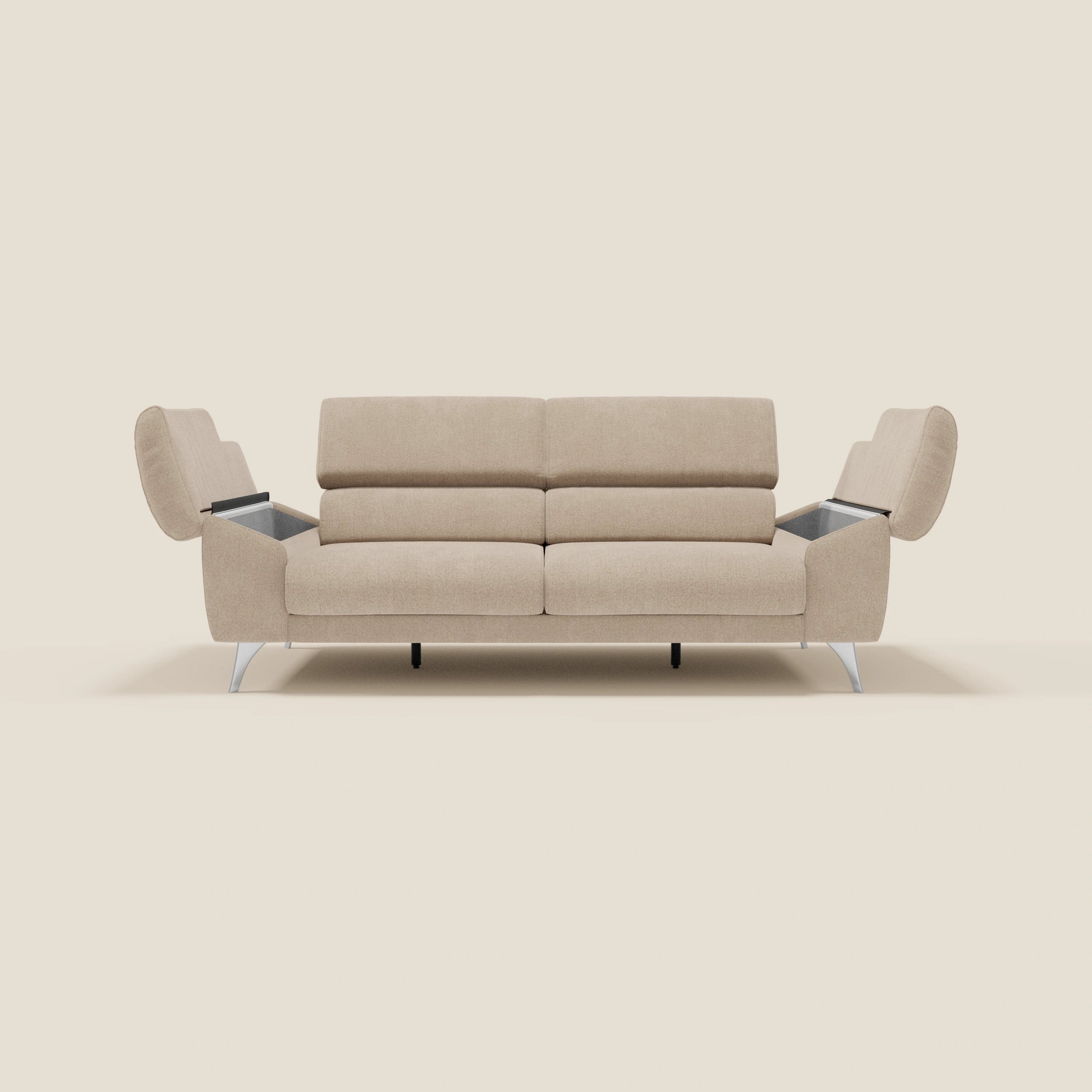 Donatello Canapé avec assises extensibles accoudoirs avec coffre et têtières inclinables en tissu détachable T23 beige