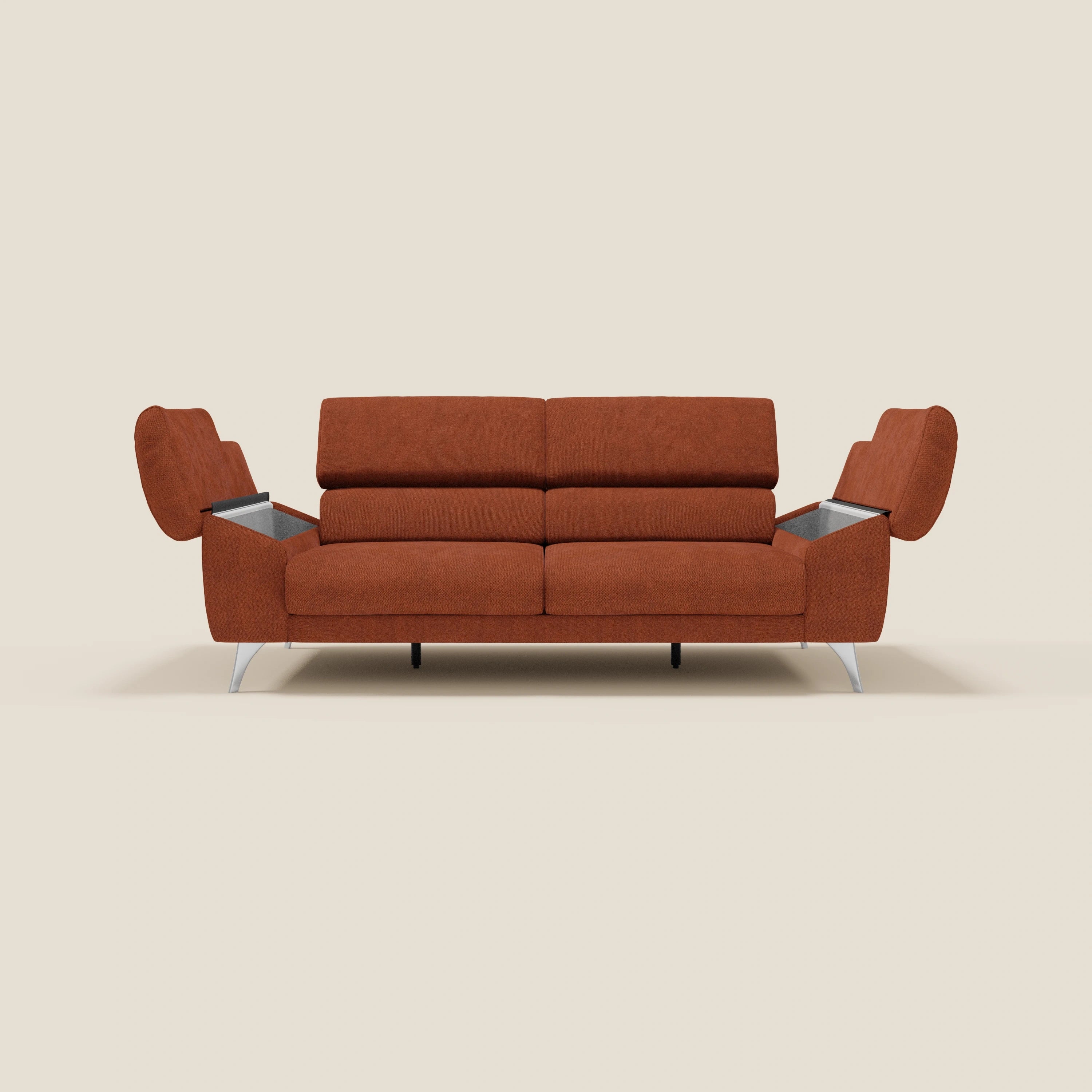 Donatello Canapé avec assises extensibles accoudoirs avec coffre et têtières inclinables en tissu détachable T23 orange rouille