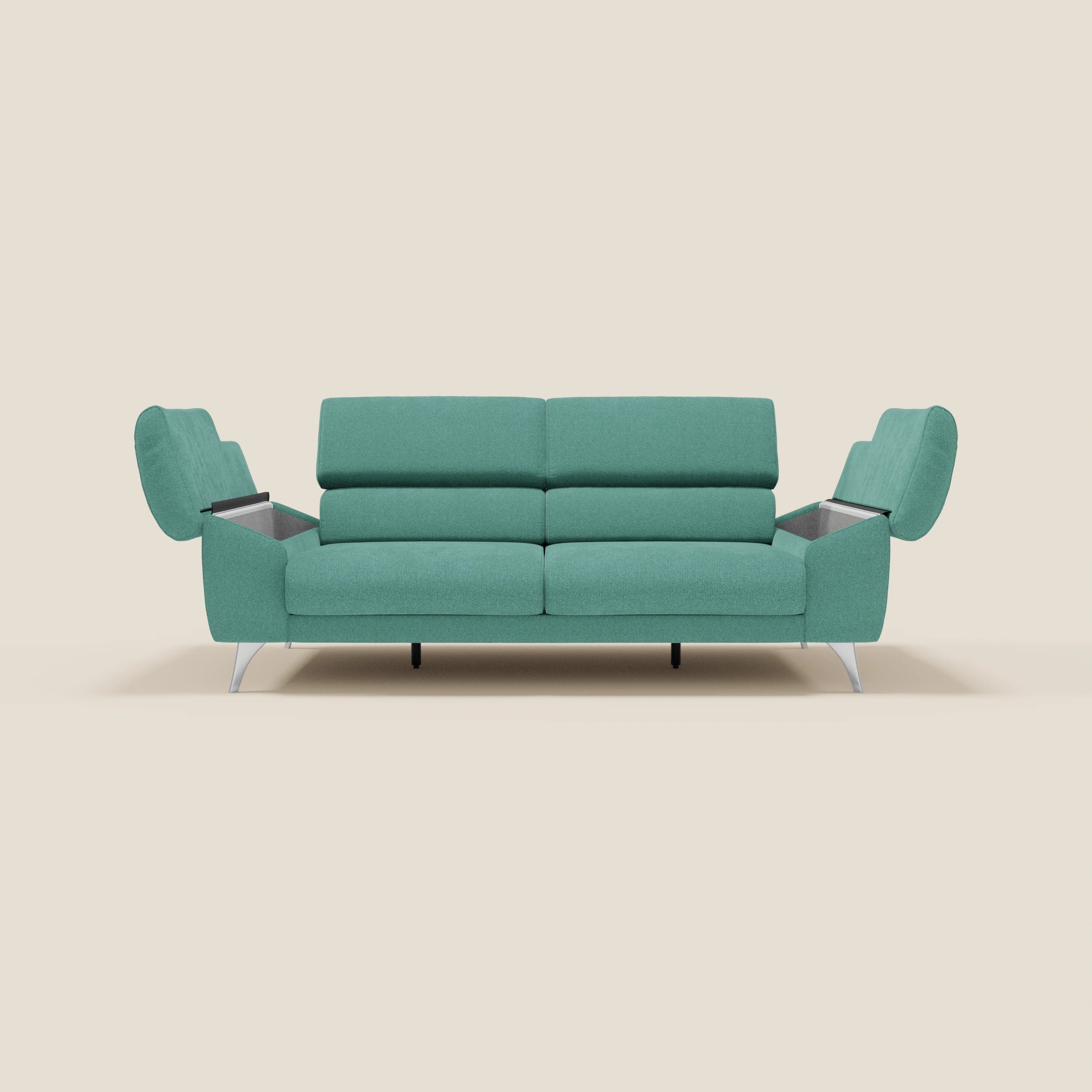 Donatello Canapé avec assises extensibles accoudoirs avec coffre et têtières inclinables en tissu détachable T23 vert aquamarine