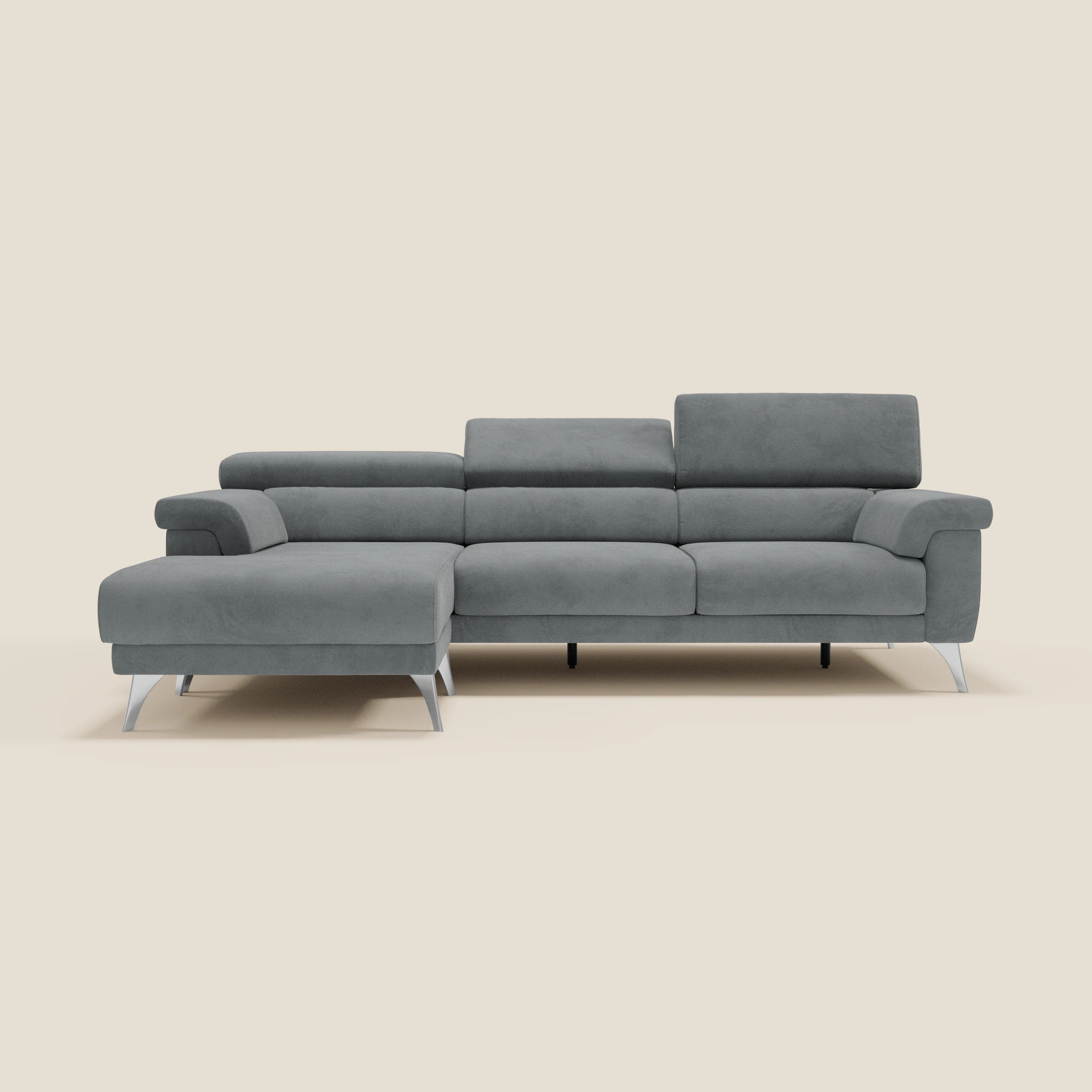 Raffaello Canapé d'angle avec assises coulissantes et têtières en microfibre détachable T11 gris