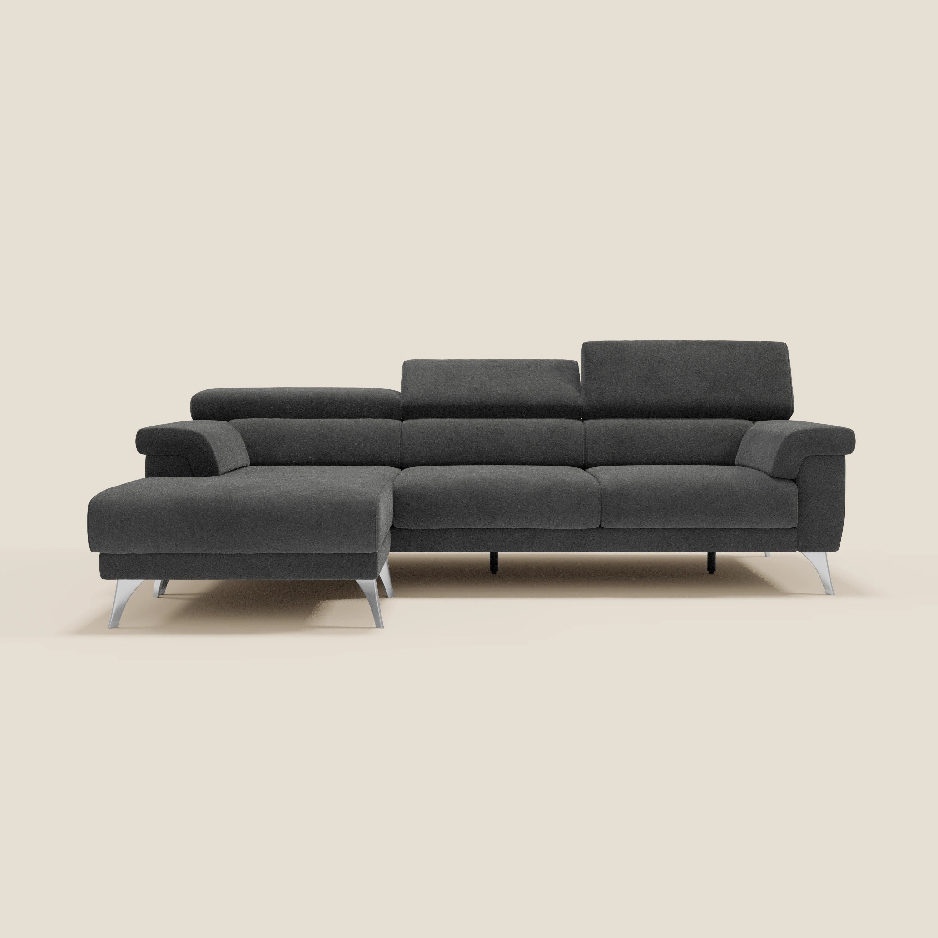 Raffaello Canapé d'angle avec assises coulissantes et têtières en microfibre détachable T11 noir